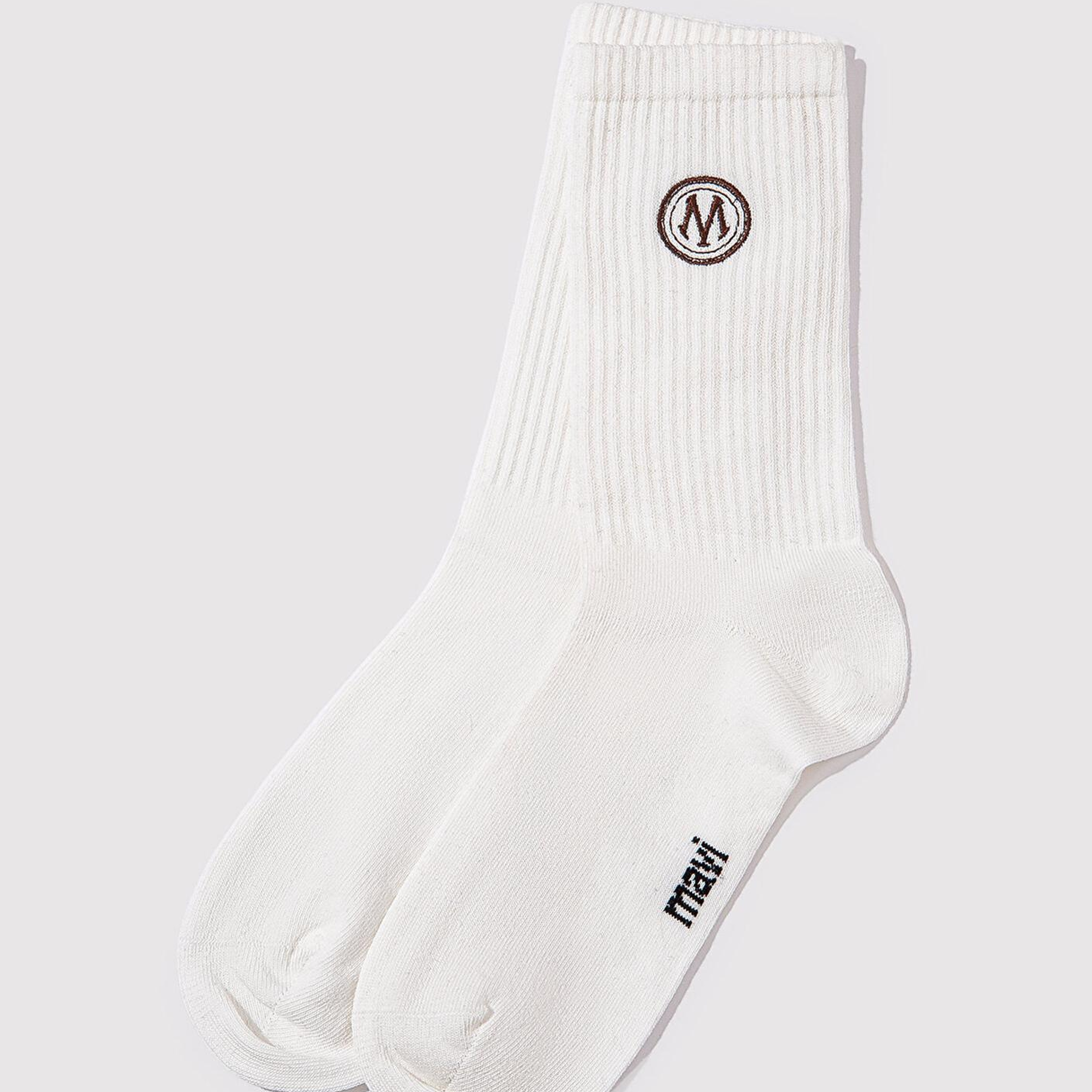 Mavi Mühür Logo Baskılı Ekru Soket Çorap 0911756-30701