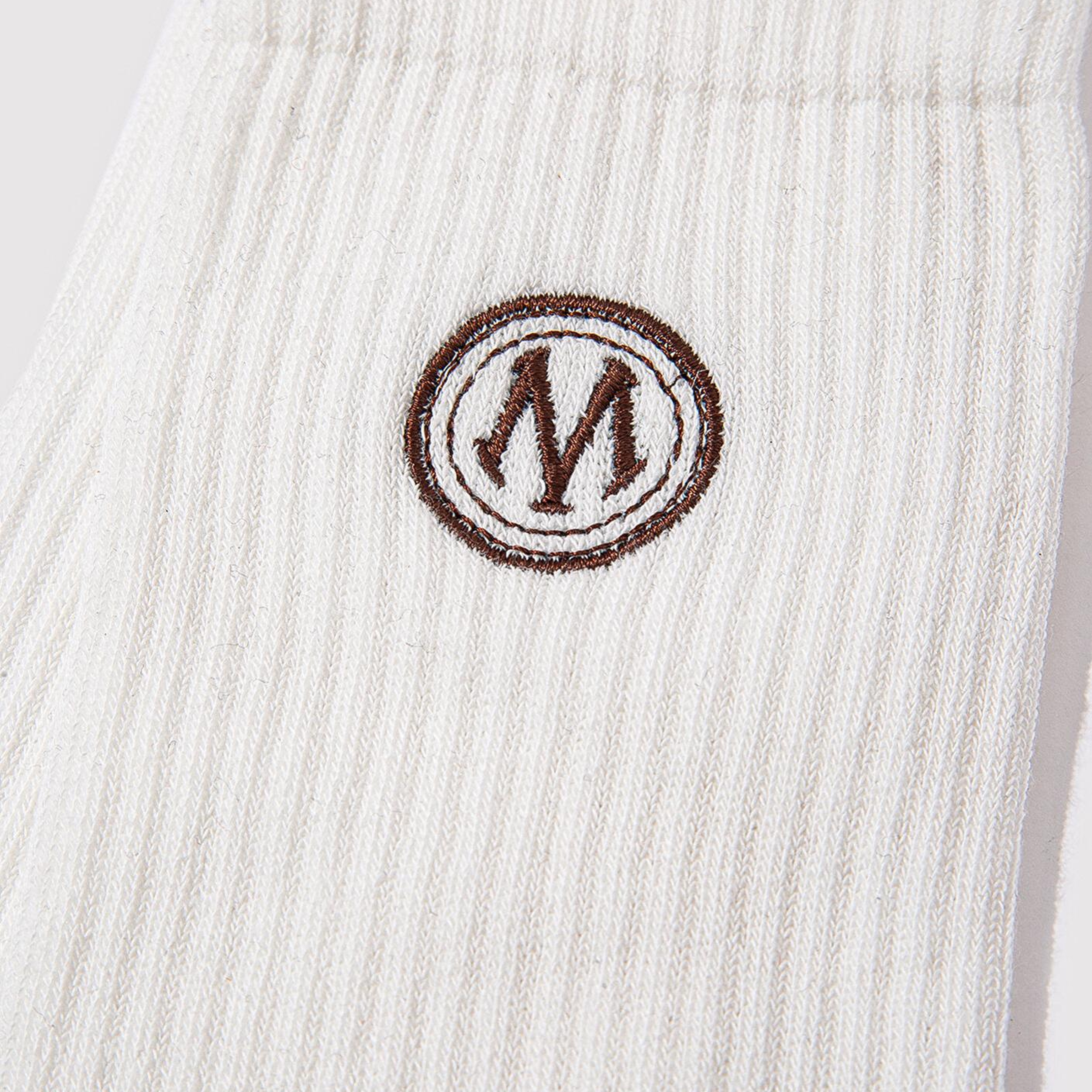 Mavi Mühür Logo Baskılı Ekru Soket Çorap 0911756-30701