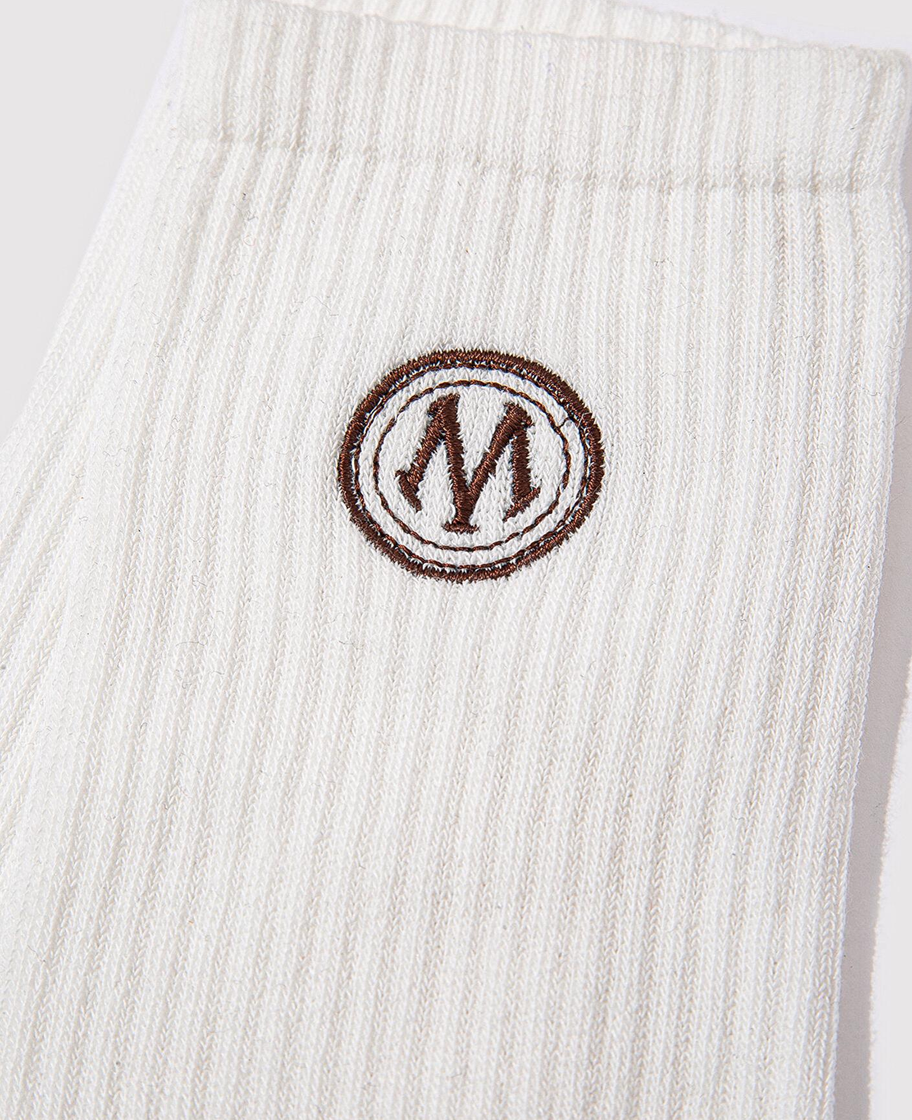 Mavi Mühür Logo Baskılı Ekru Soket Çorap 0911756-30701