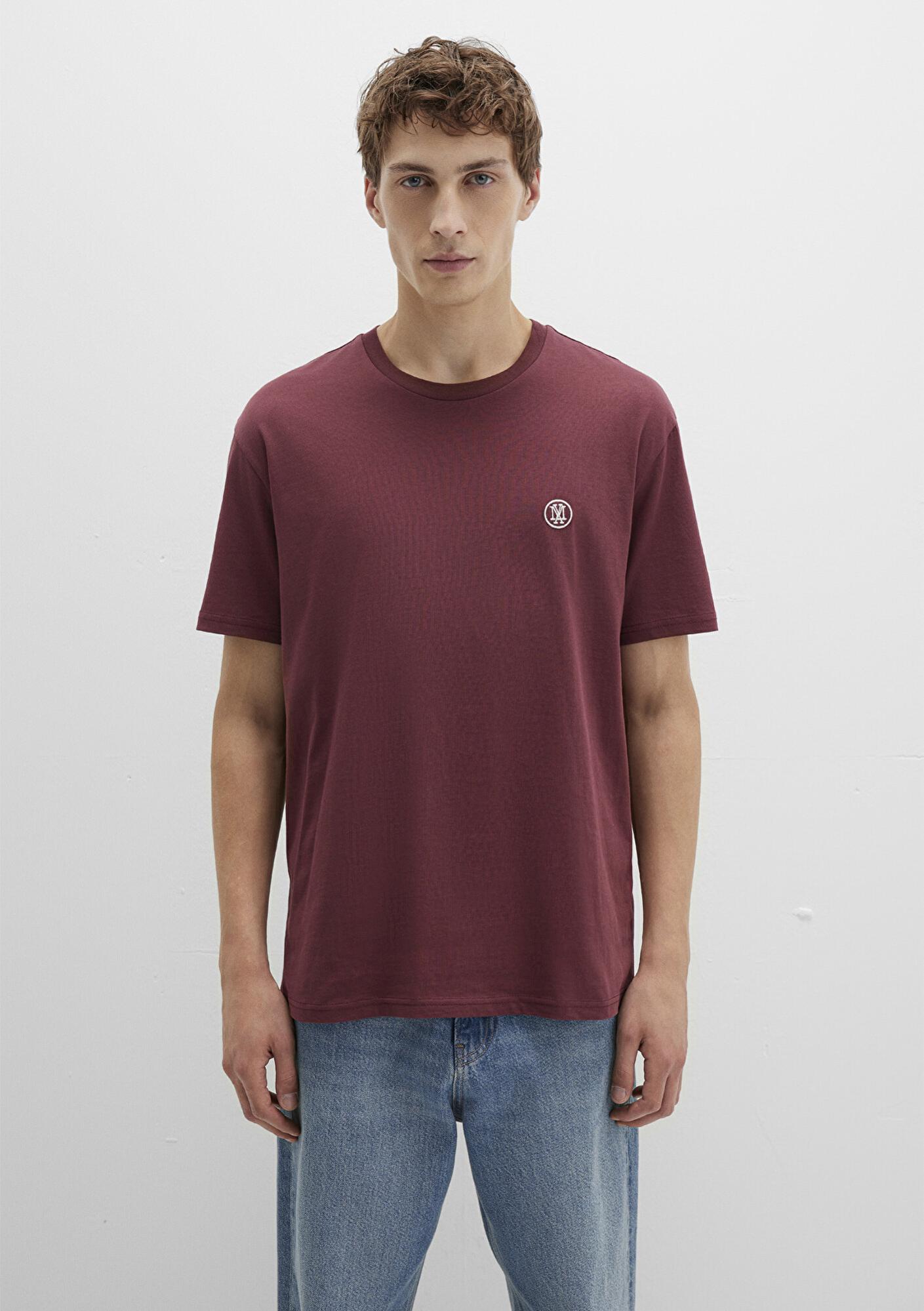 Mavi Mavi Logo İşlemeli Bordo Basic Tişört Loose Fit / Bol Rahat Kesim 067074-70396