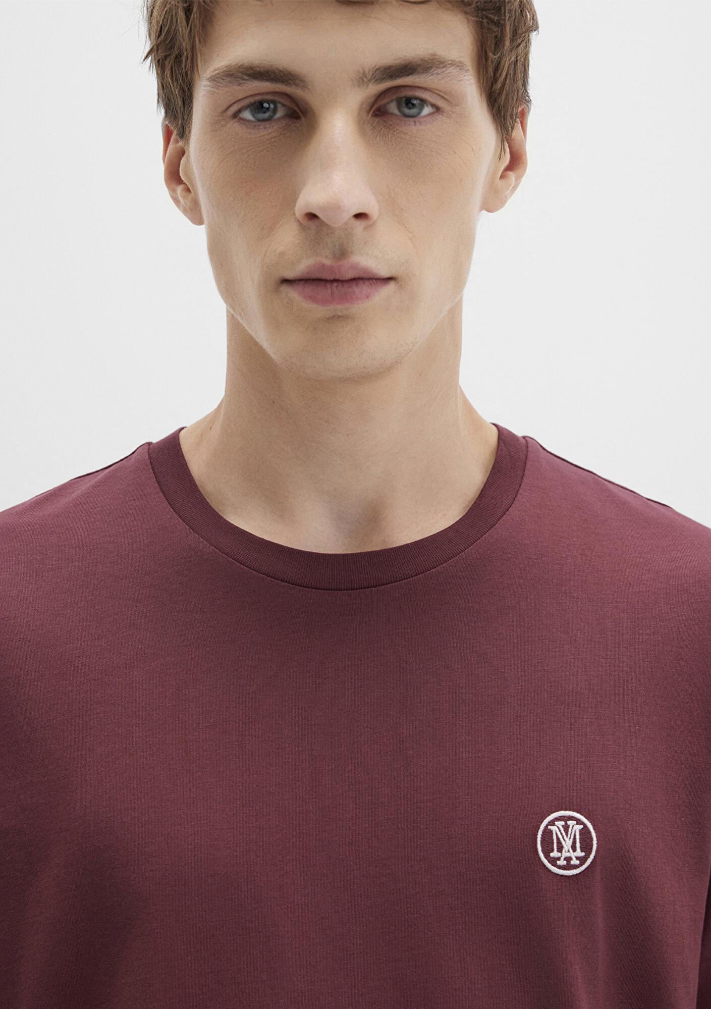 Mavi Mavi Logo İşlemeli Bordo Basic Tişört Loose Fit / Bol Rahat Kesim 067074-70396