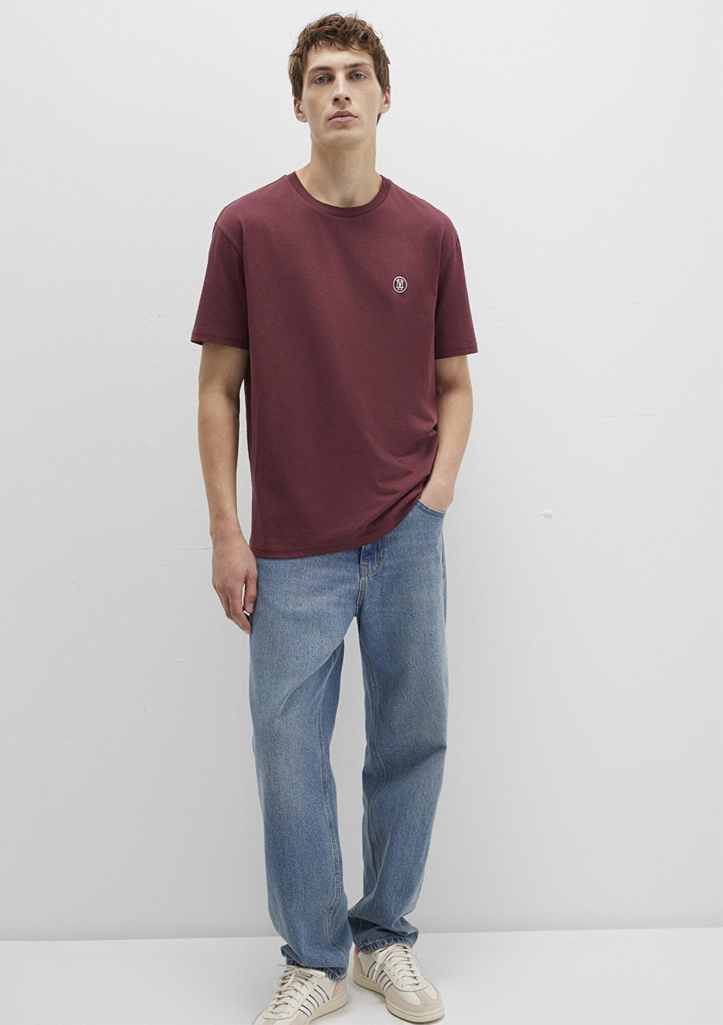 Mavi Mavi Logo İşlemeli Bordo Basic Tişört Loose Fit / Bol Rahat Kesim 067074-70396