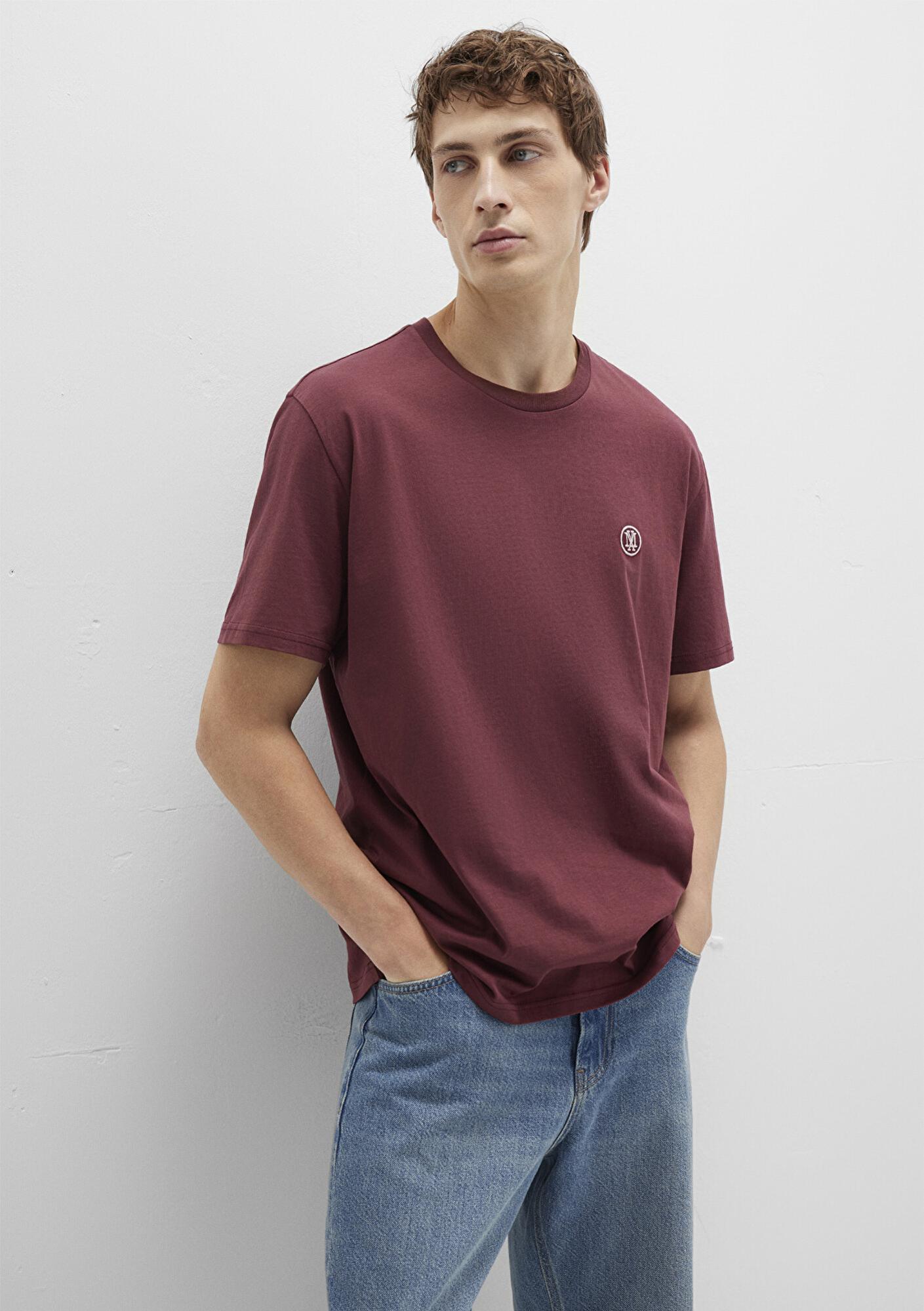 Mavi Mavi Logo İşlemeli Bordo Basic Tişört Loose Fit / Bol Rahat Kesim 067074-70396