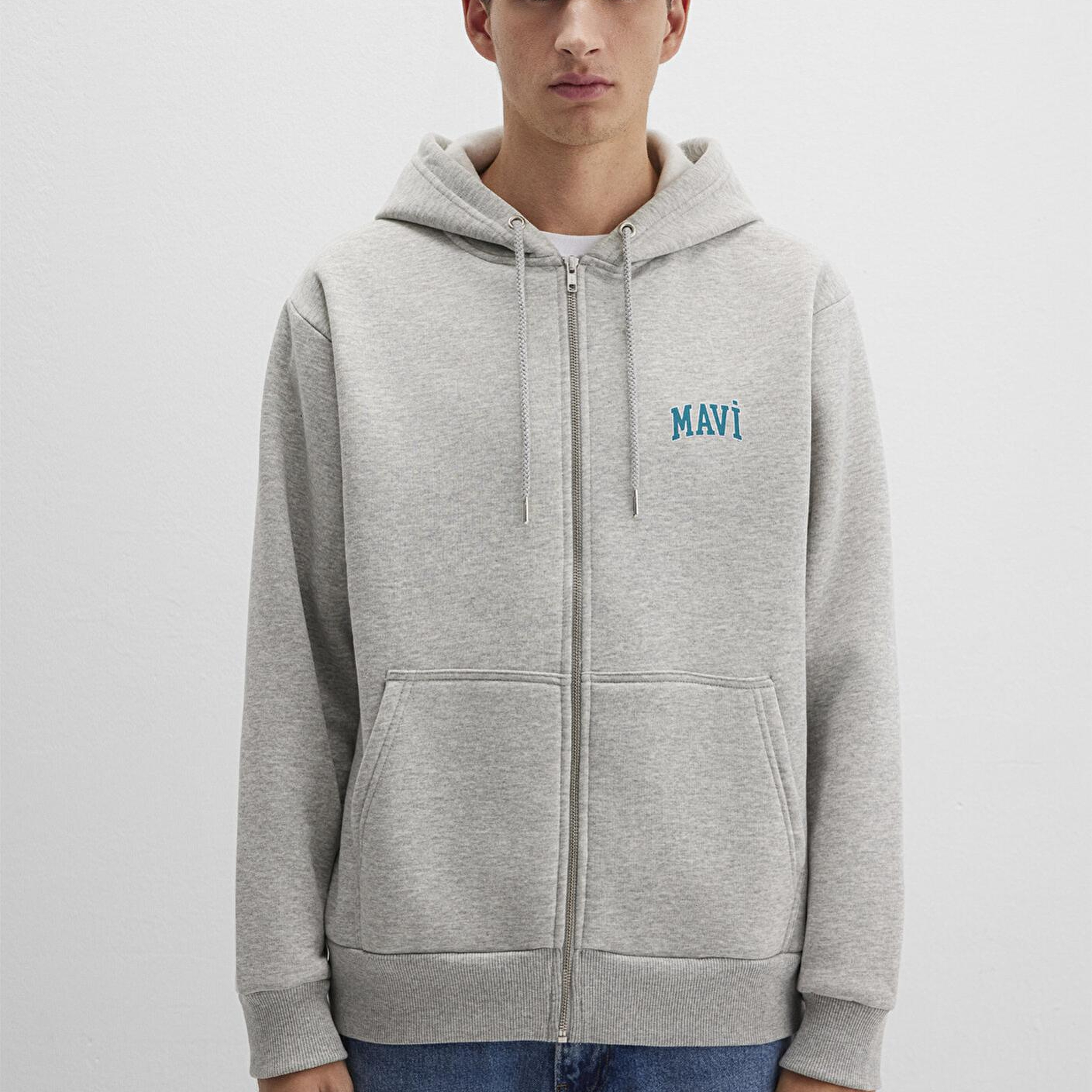 Mavi Mavi Logo Baskılı Fermuarlı Gri Sweatshirt 0611715-80196