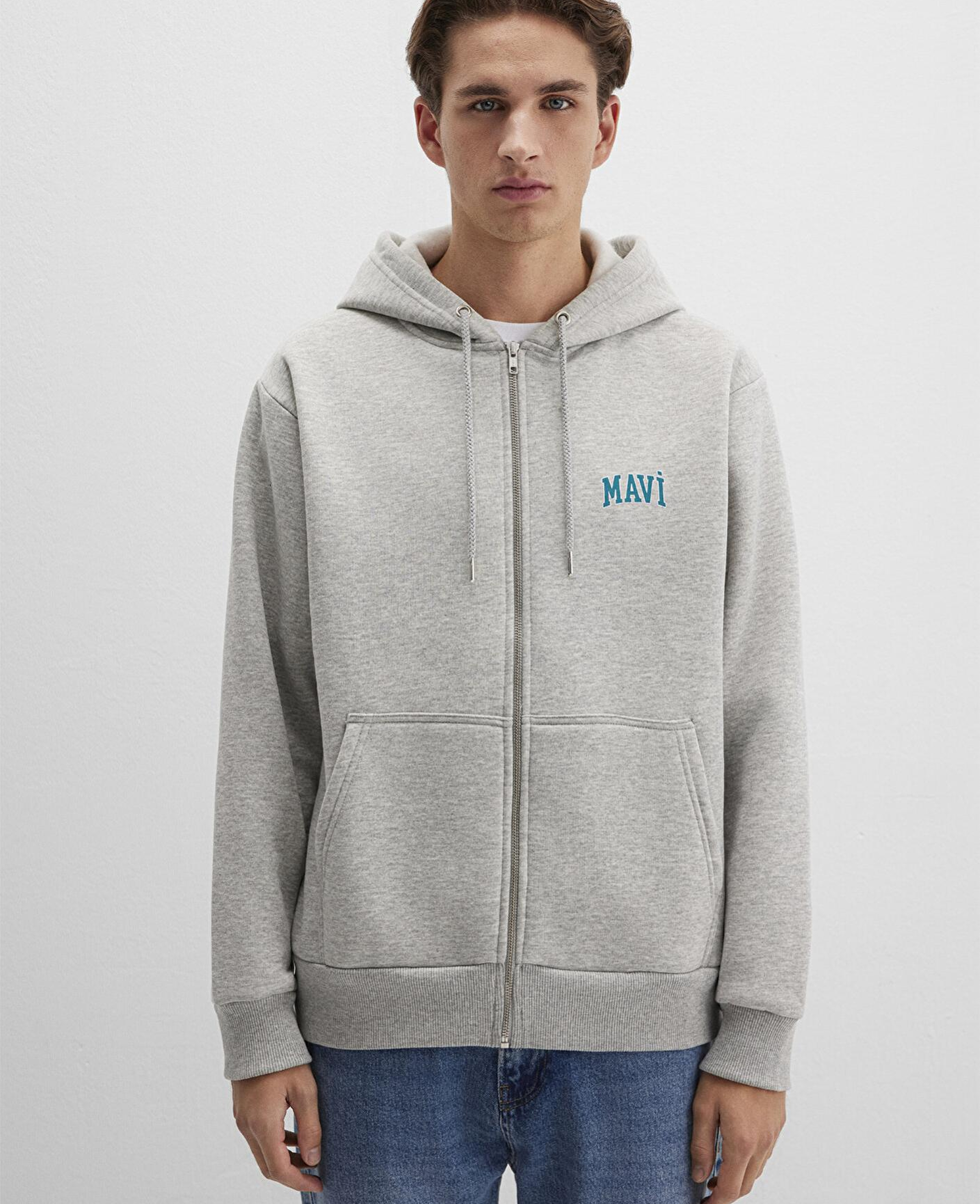 Mavi Mavi Logo Baskılı Fermuarlı Gri Sweatshirt 0611715-80196