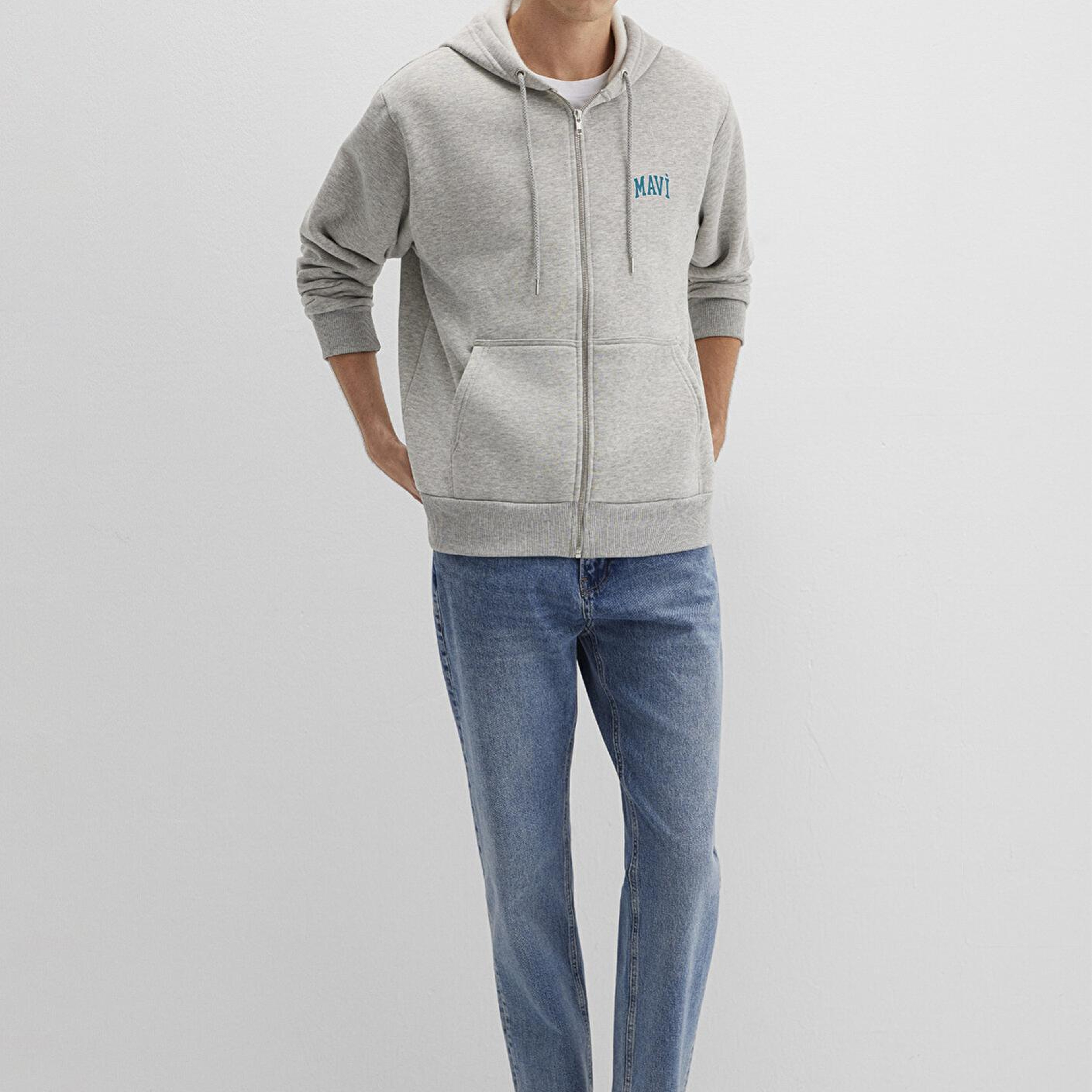 Mavi Mavi Logo Baskılı Fermuarlı Gri Sweatshirt 0611715-80196