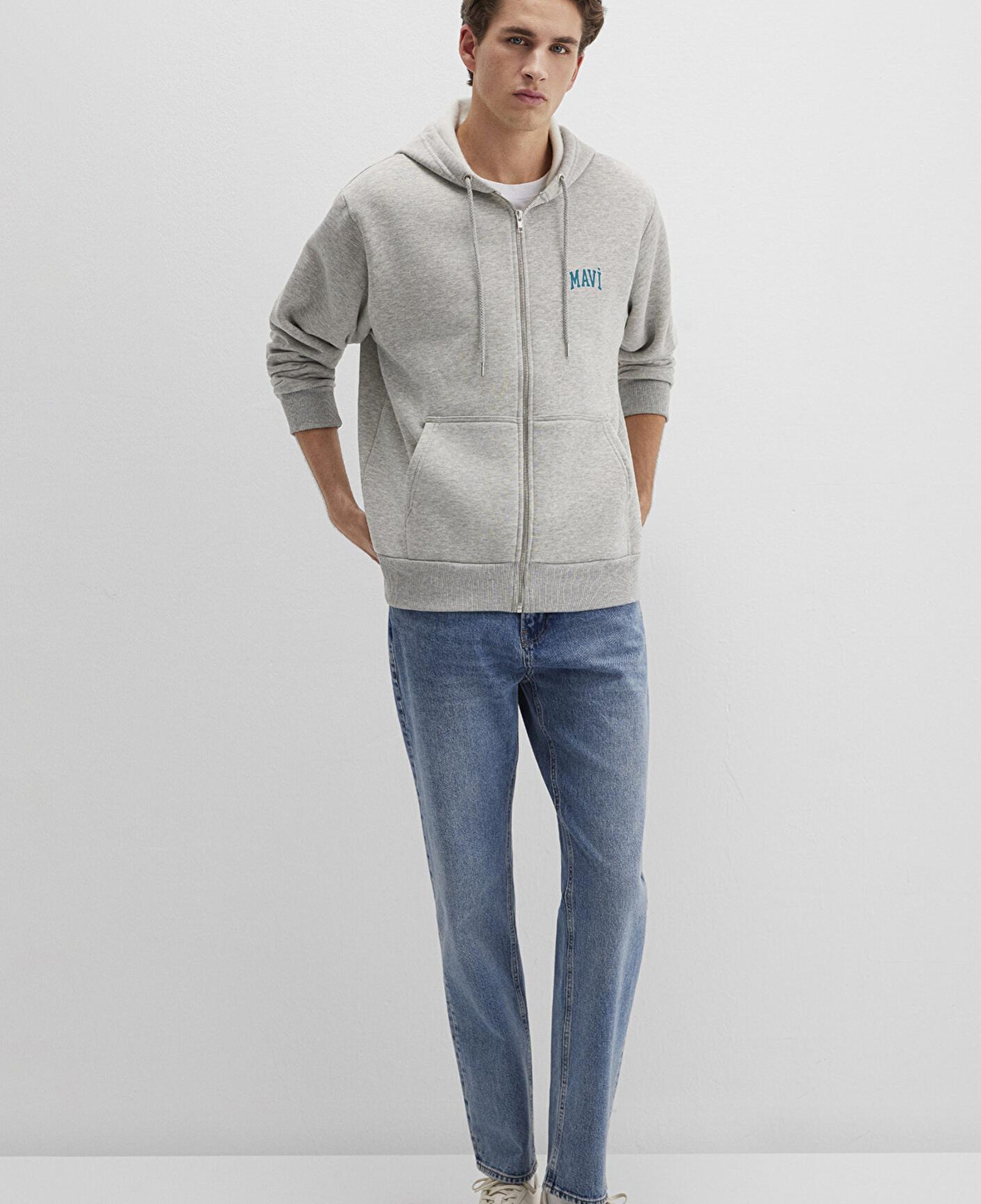 Mavi Mavi Logo Baskılı Fermuarlı Gri Sweatshirt 0611715-80196