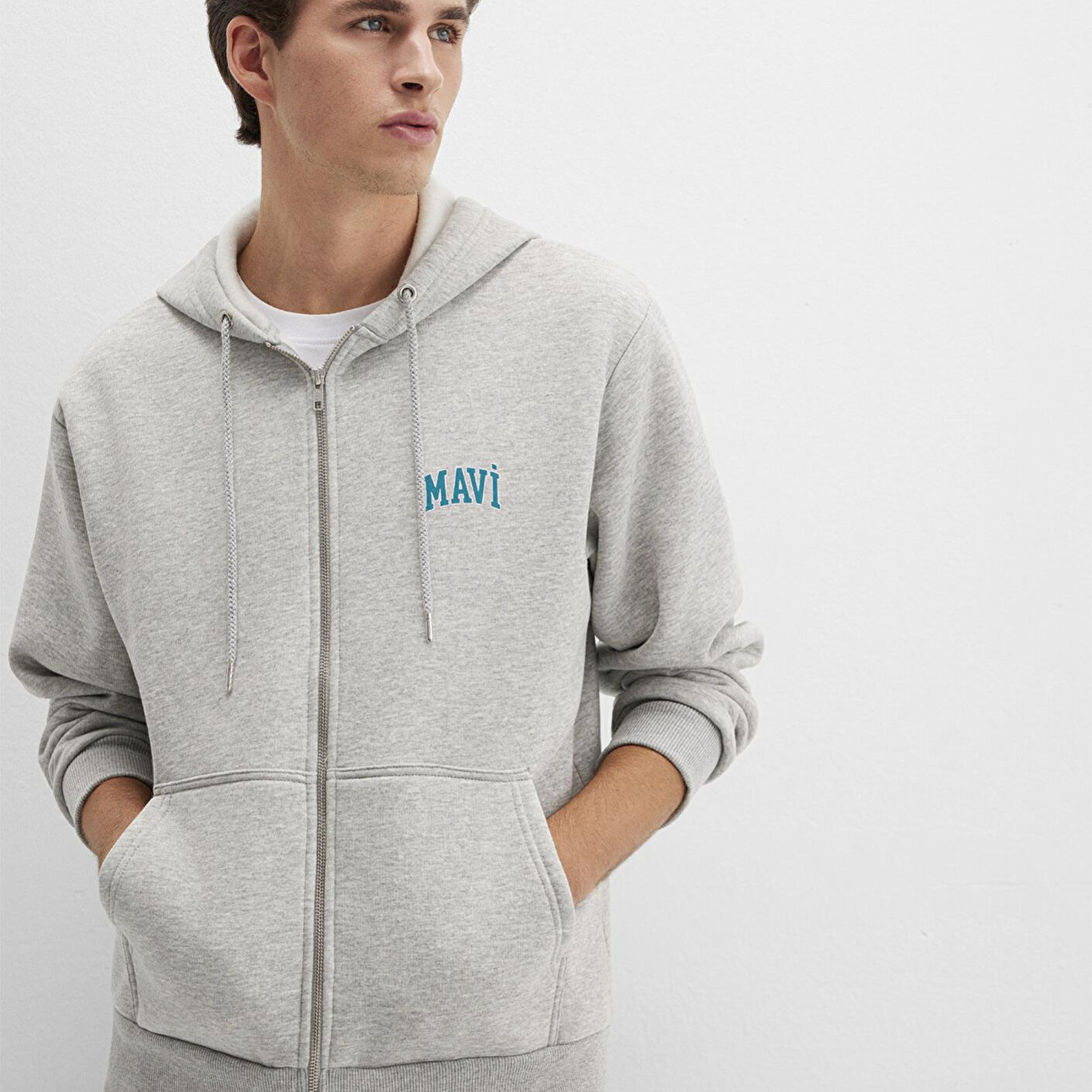 Mavi Mavi Logo Baskılı Fermuarlı Gri Sweatshirt 0611715-80196