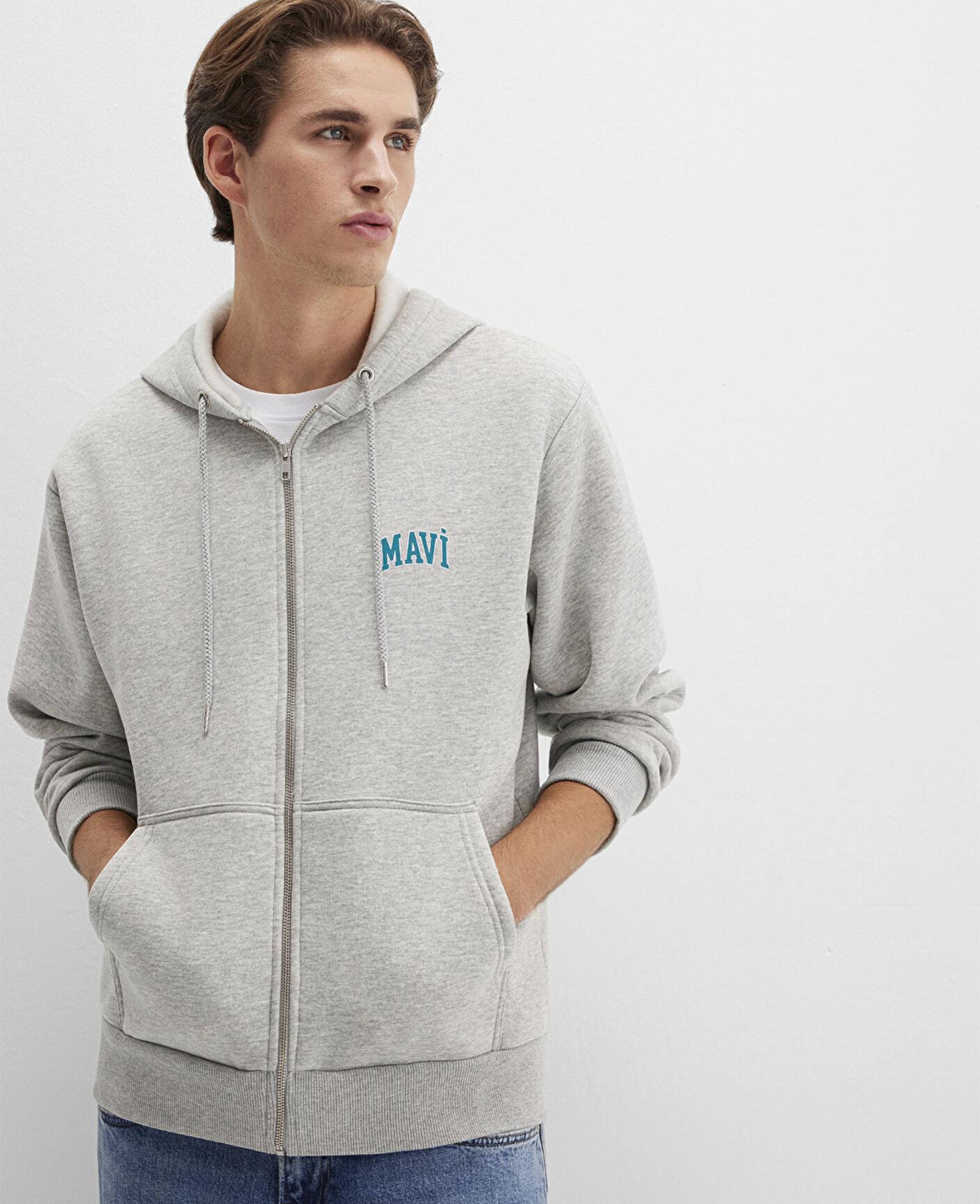 Mavi Mavi Logo Baskılı Fermuarlı Gri Sweatshirt 0611715-80196