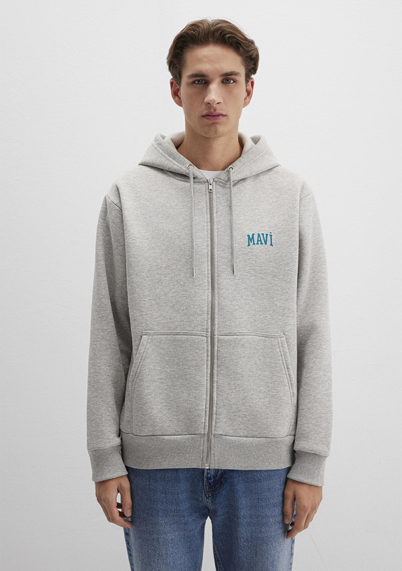 Mavi Mavi Logo Baskılı Fermuarlı Gri Sweatshirt 0611715-80196