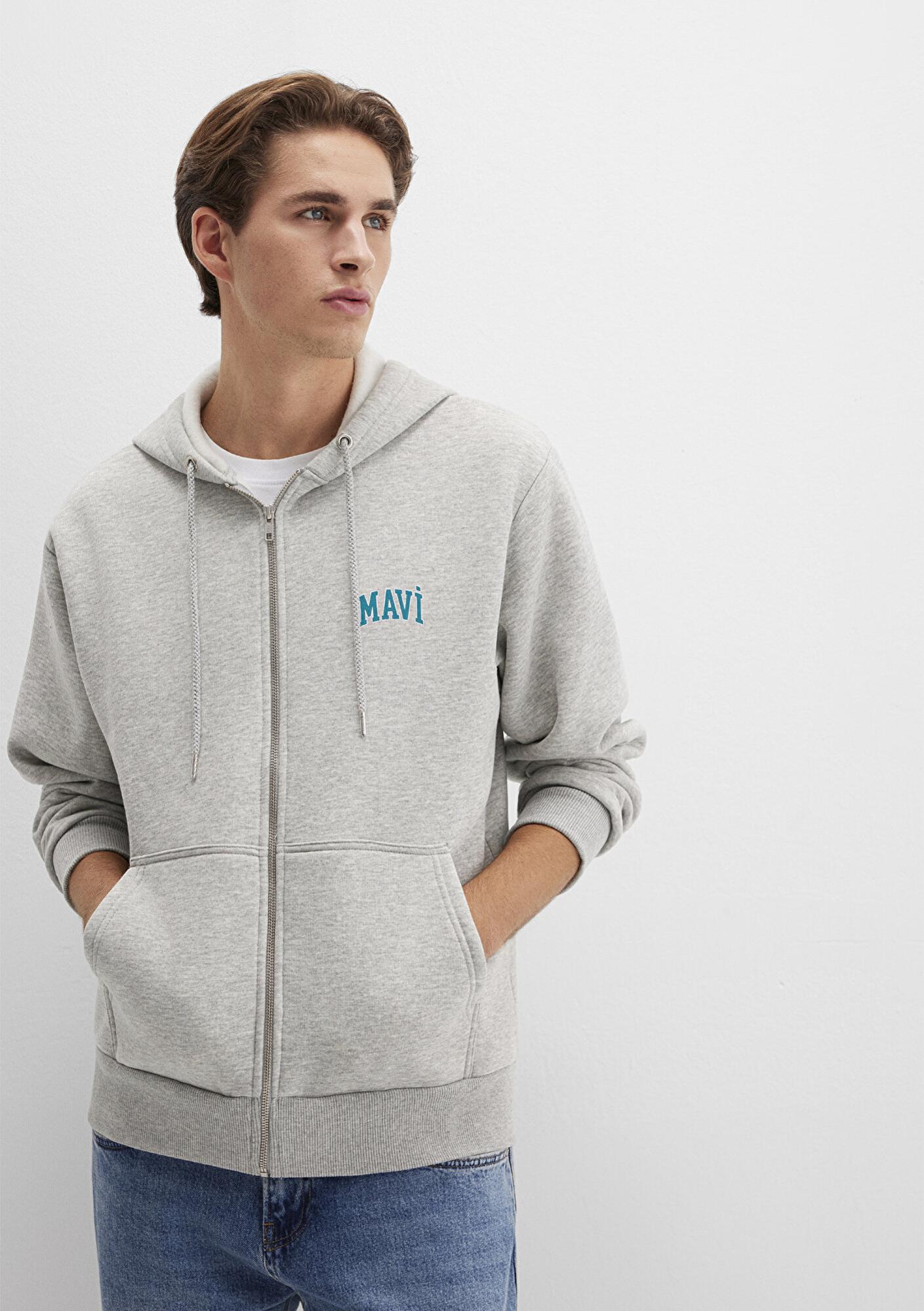 Mavi Mavi Logo Baskılı Fermuarlı Gri Sweatshirt 0611715-80196