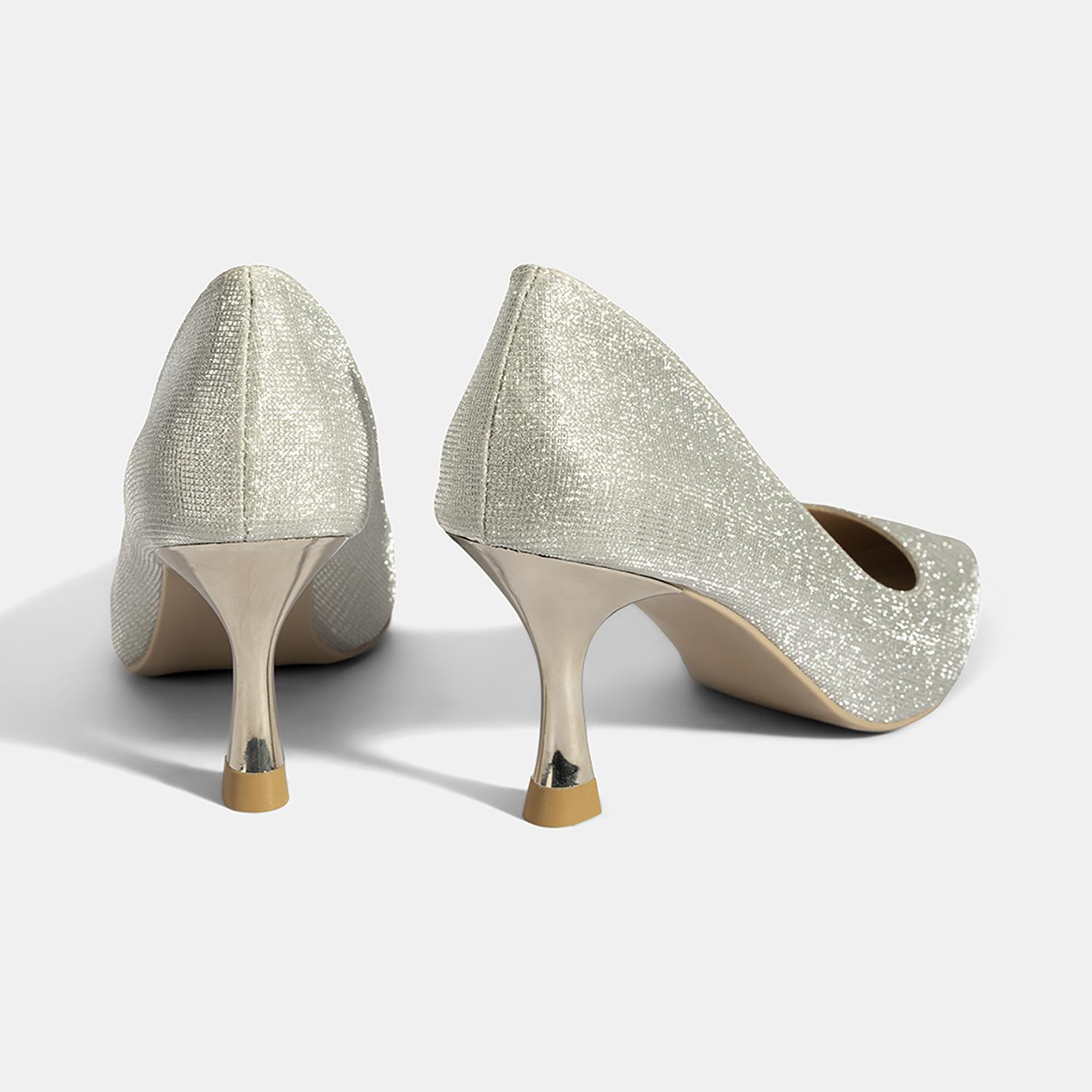 Kadın Gümüş Simli Topuklu Abiye Ayakkabı