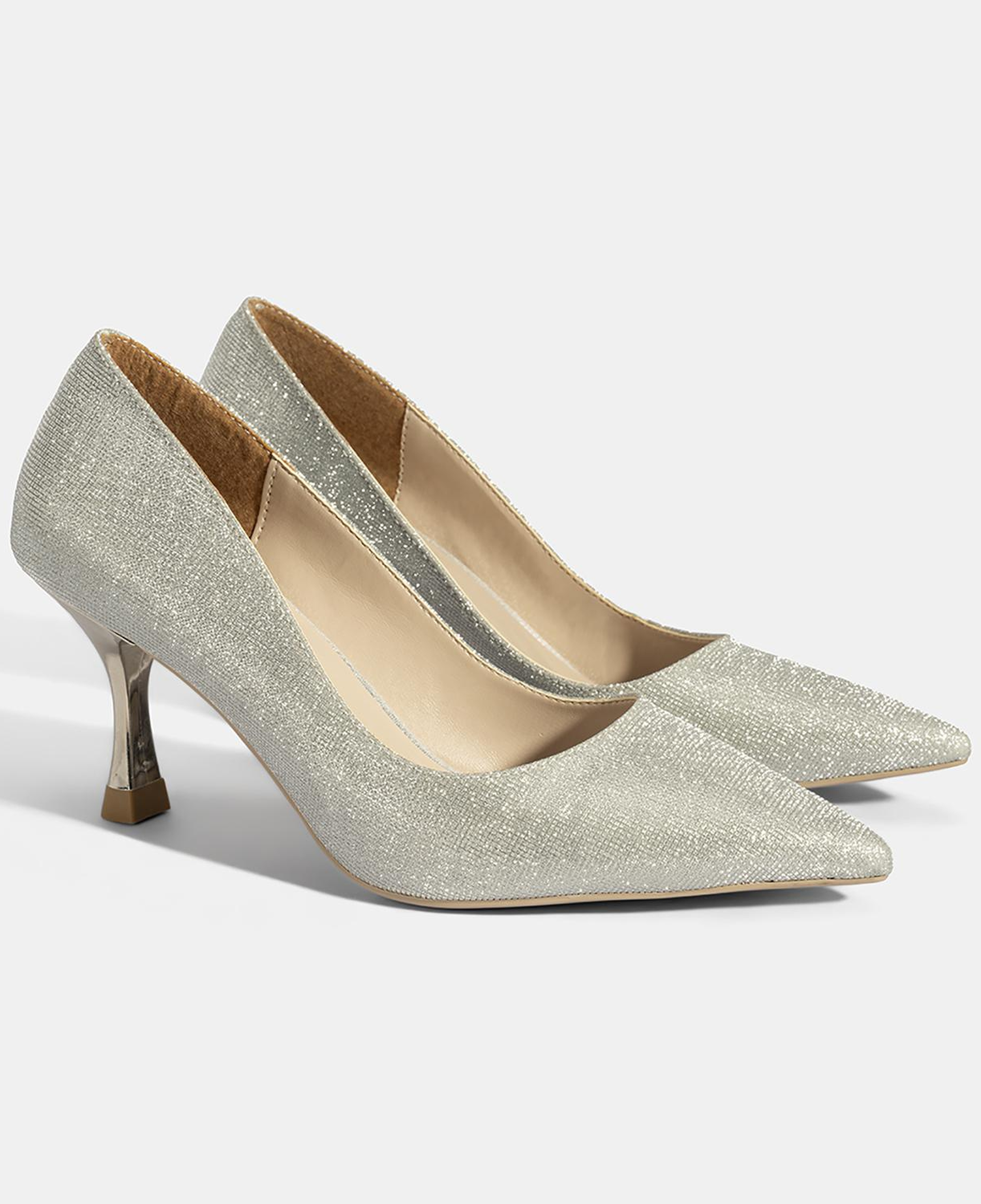 Kadın Gümüş Simli Topuklu Abiye Ayakkabı