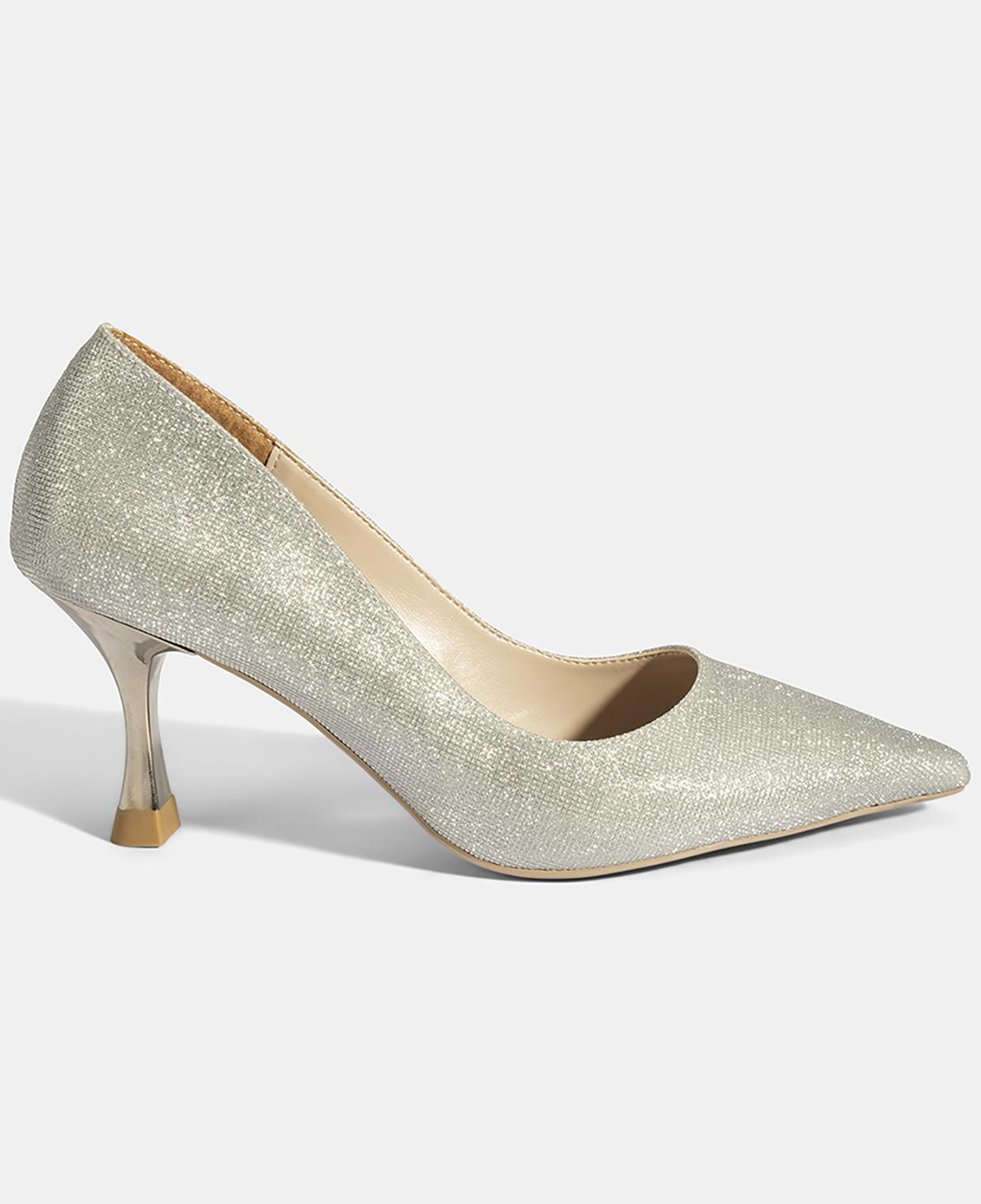 Kadın Gümüş Simli Topuklu Abiye Ayakkabı