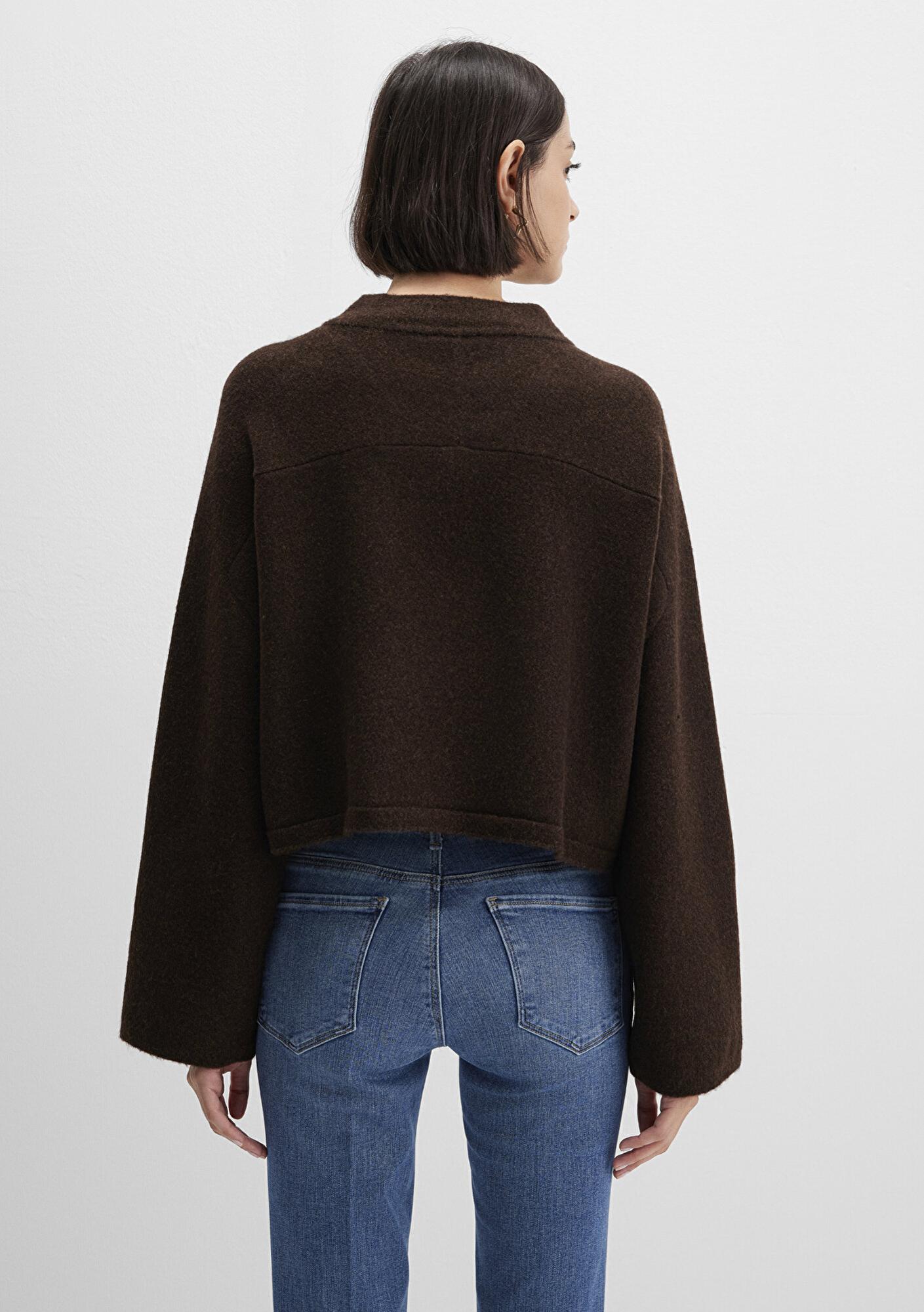 Mavi Yün Karışımlı Kahverengi Kazak Boxy Fit 1710626-88615