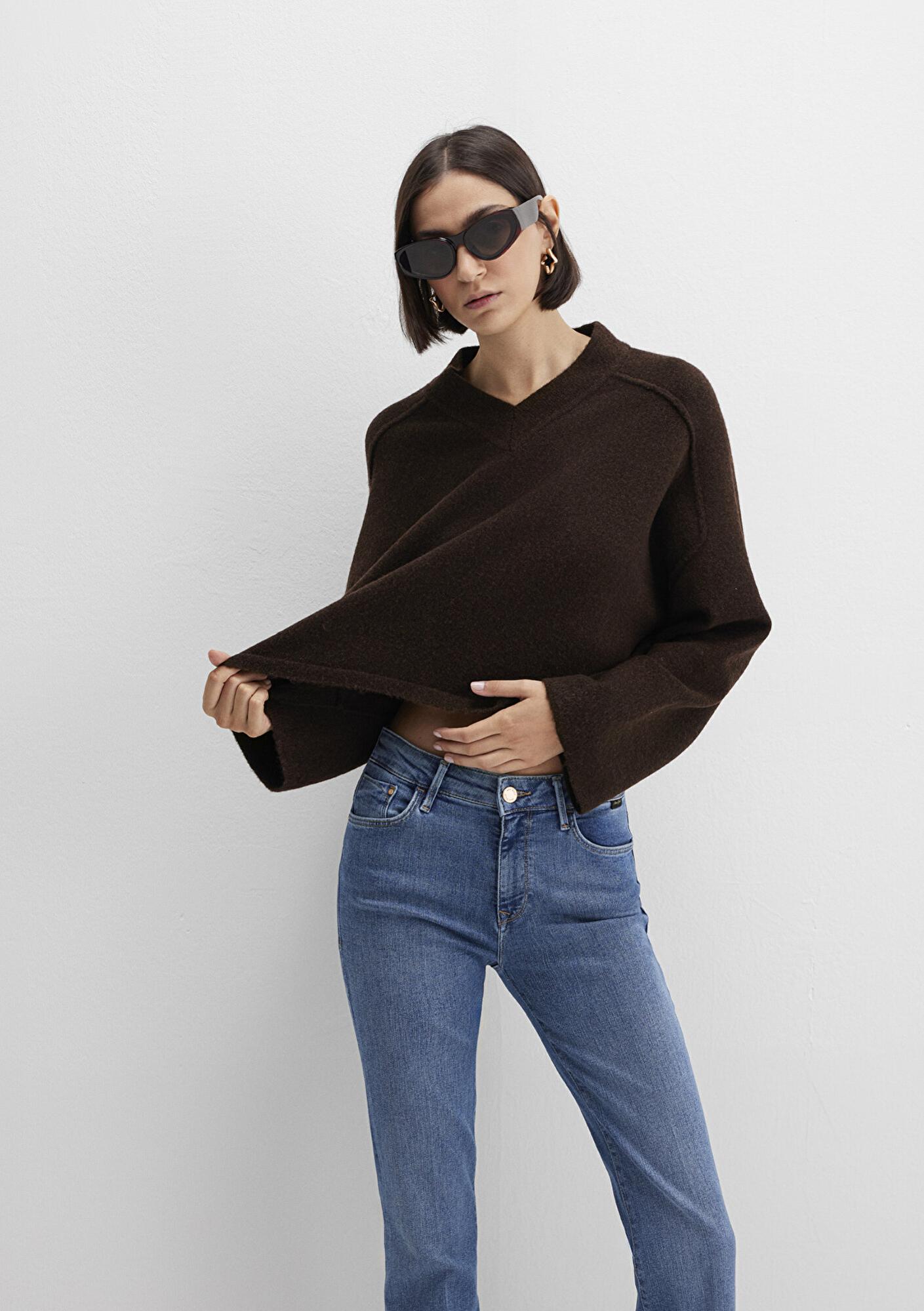 Mavi Yün Karışımlı Kahverengi Kazak Boxy Fit 1710626-88615