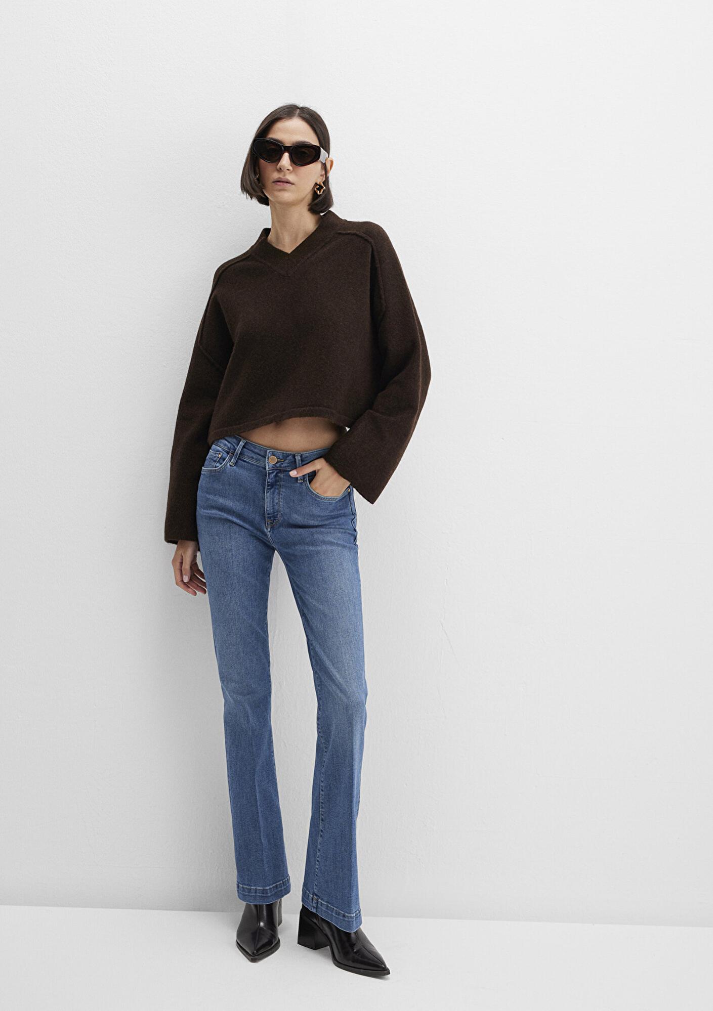 Mavi Yün Karışımlı Kahverengi Kazak Boxy Fit 1710626-88615