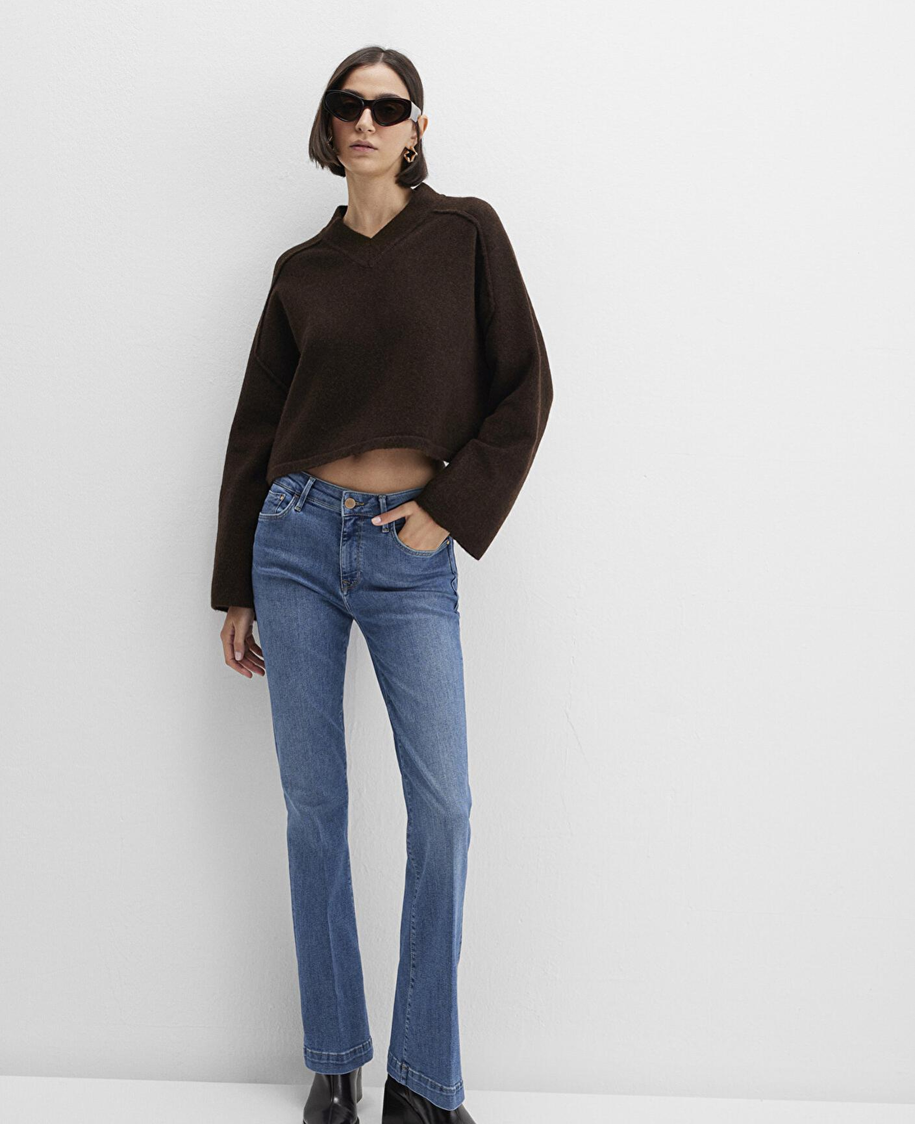 Mavi Yün Karışımlı Kahverengi Kazak Boxy Fit 1710626-88615