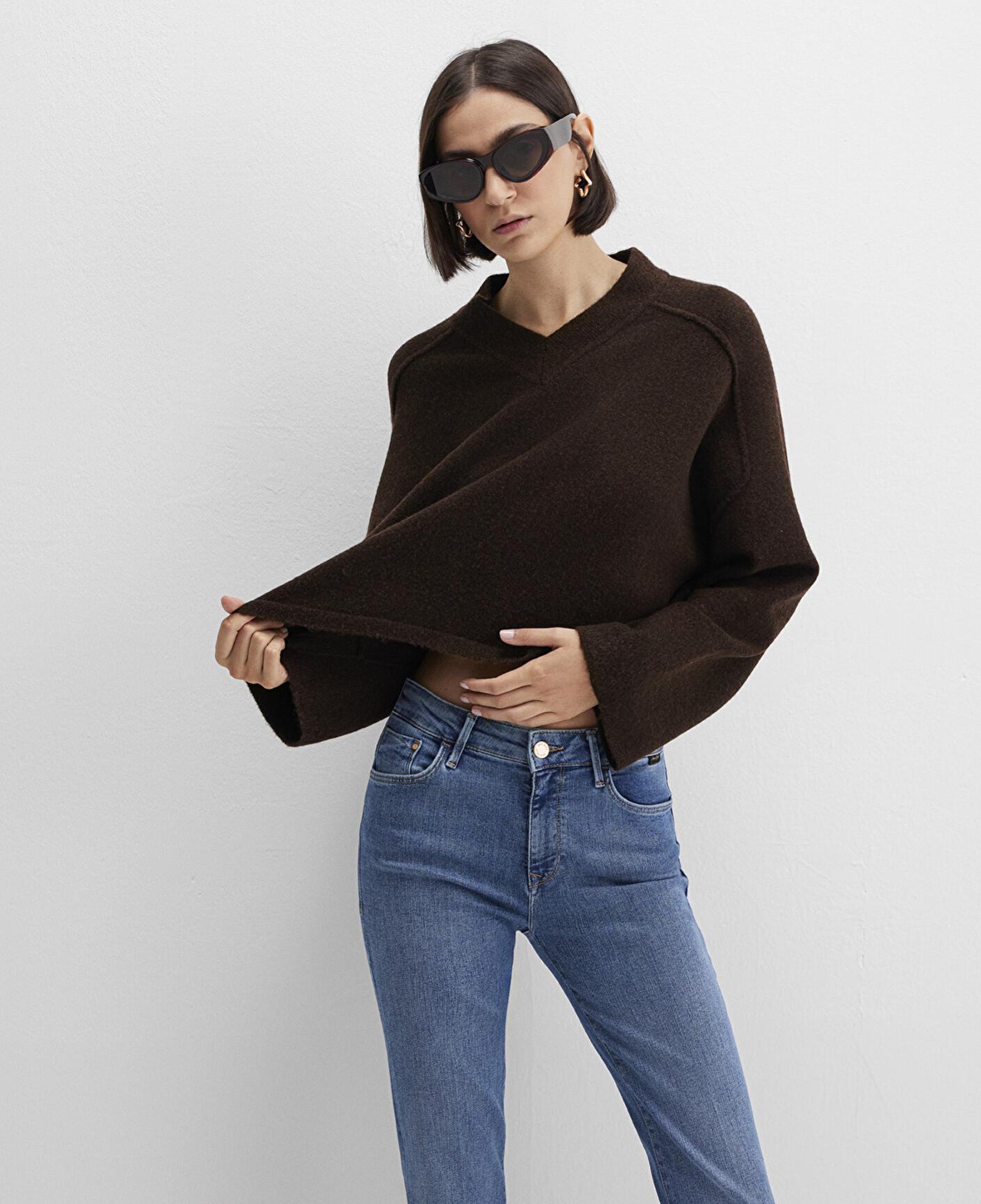 Mavi Yün Karışımlı Kahverengi Kazak Boxy Fit 1710626-88615