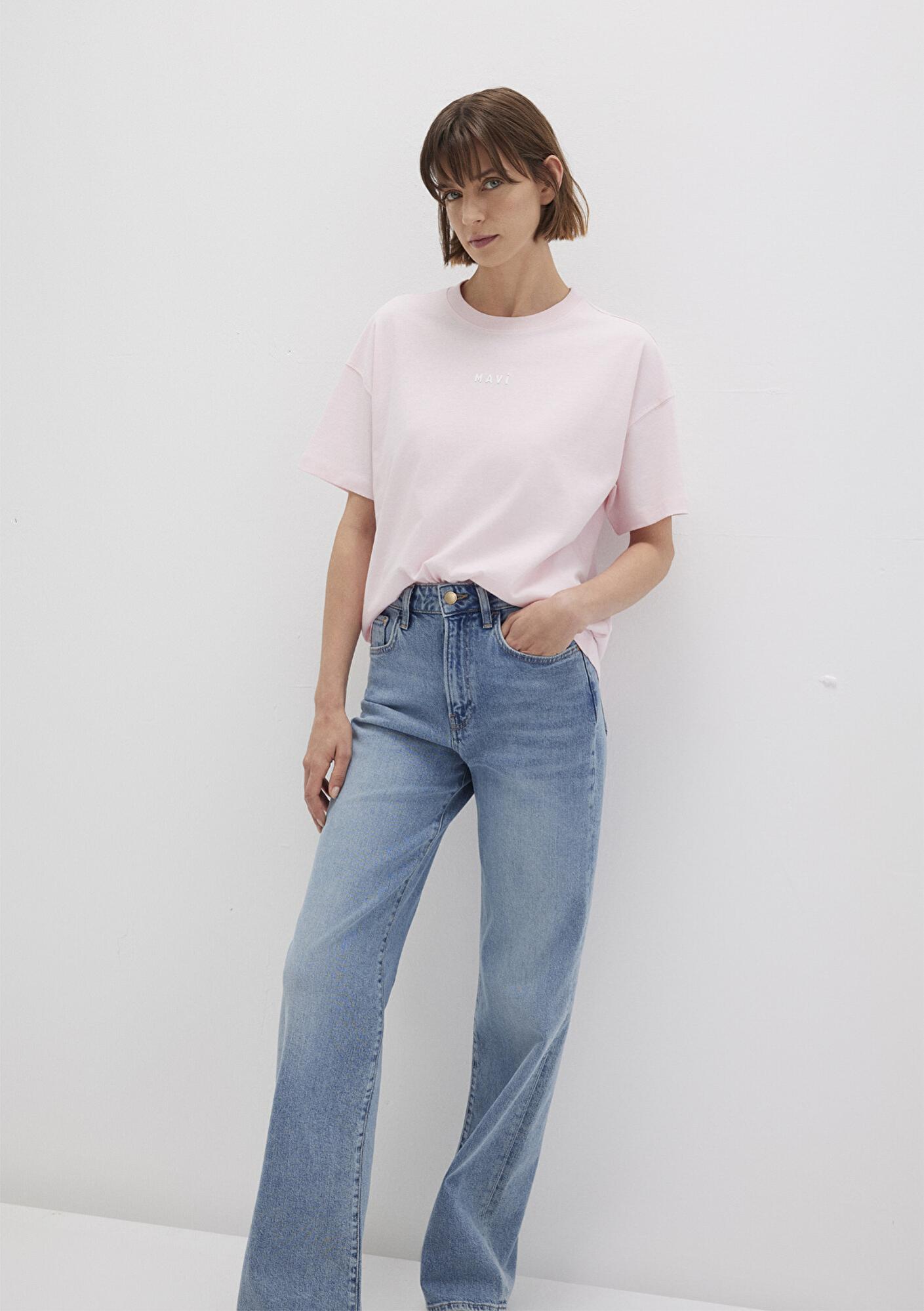 Mavi Mavi Baskılı Pembe Tişört Loose Fit / Bol Rahat Kesim 1612518-89200