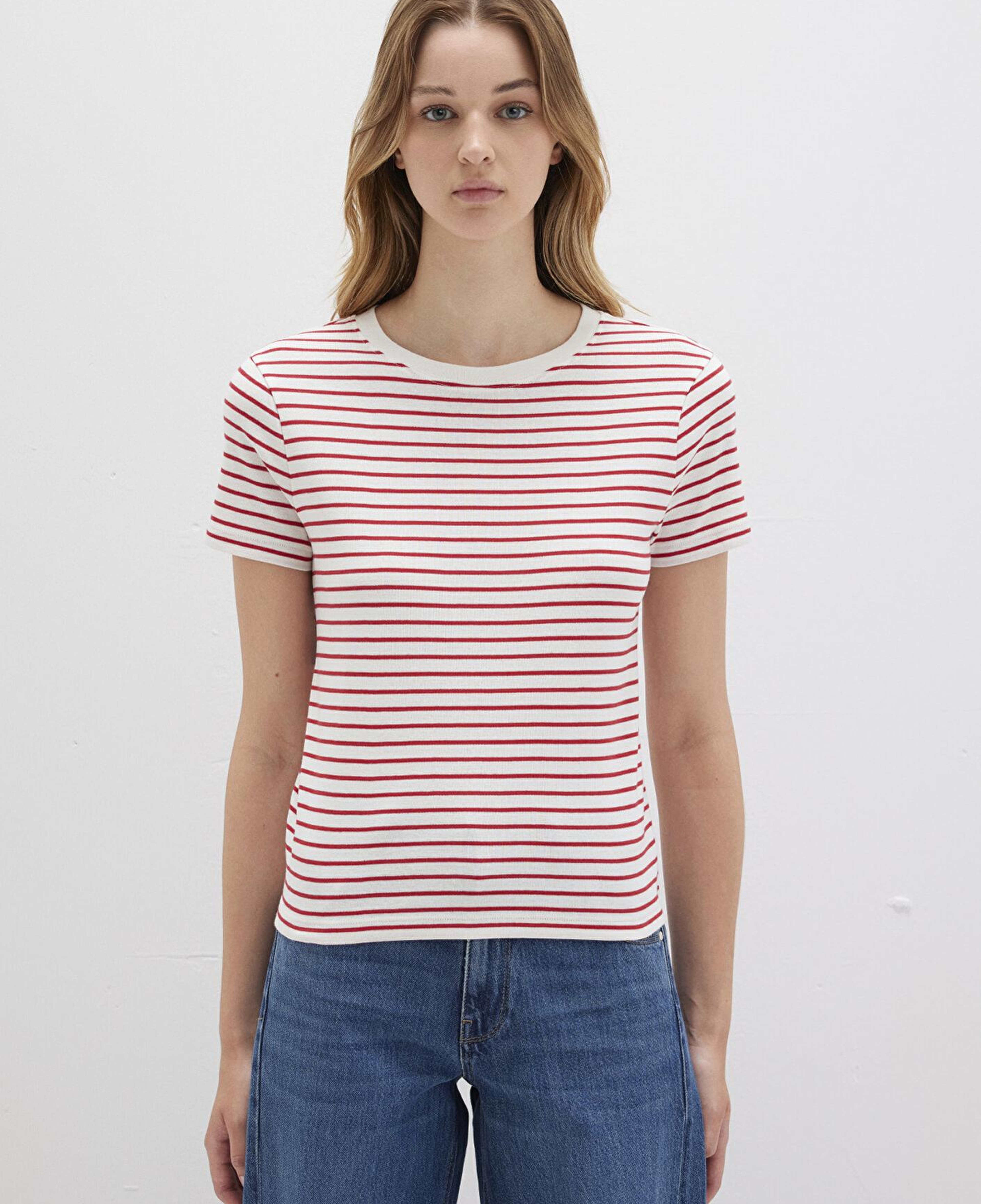 Mavi Bisiklet Yaka Çizgili Kırmızı Tişört Slim Fit / Dar Kesim 1612881-86680