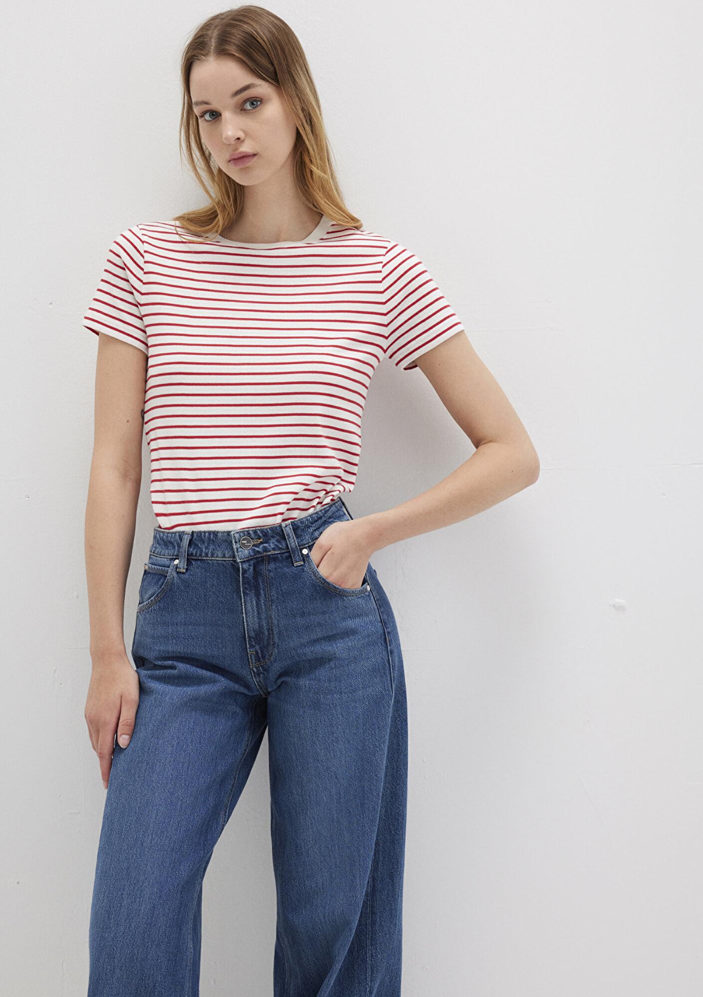 Mavi Bisiklet Yaka Çizgili Kırmızı Tişört Slim Fit / Dar Kesim 1612881-86680