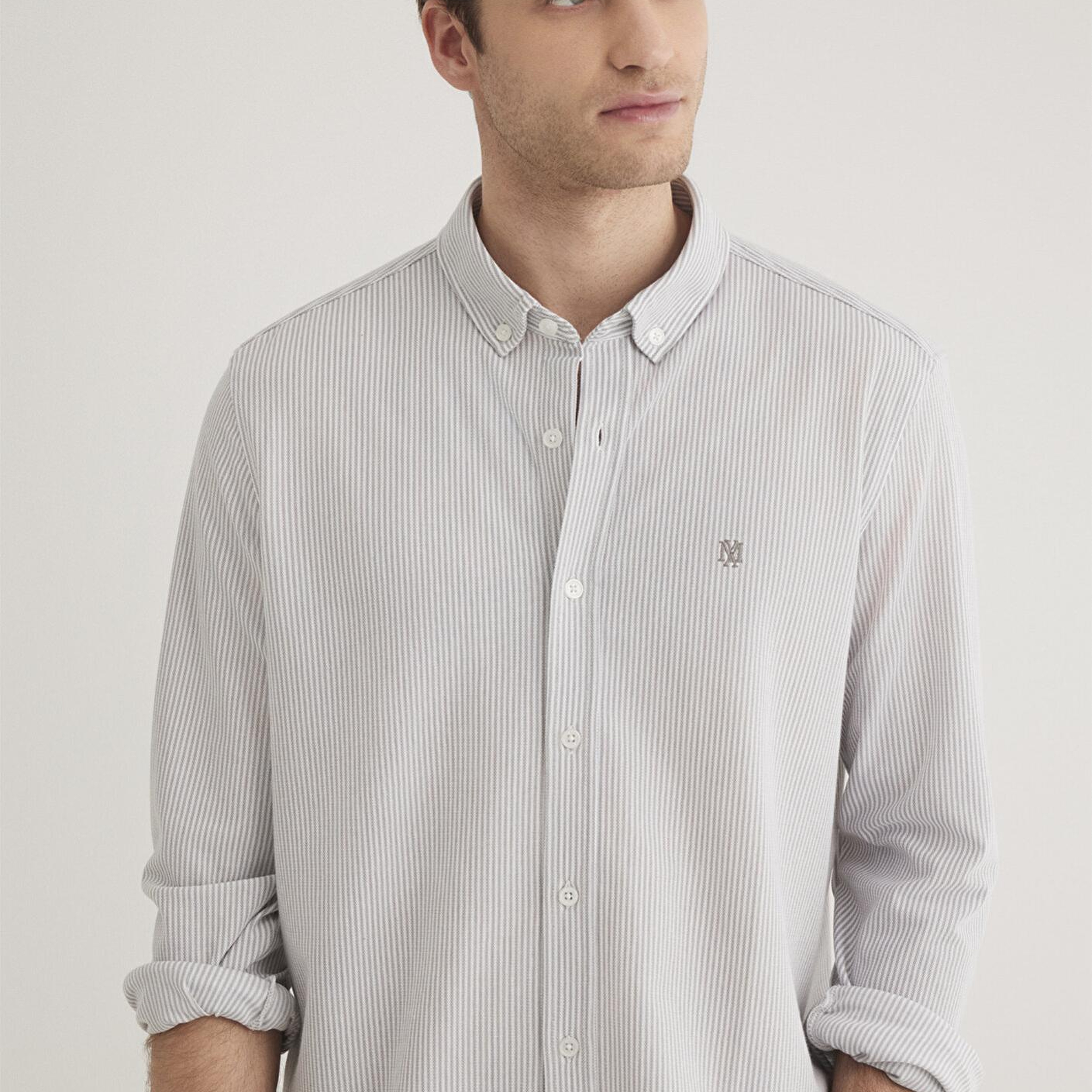 Mavi Çizgili Gri Gömlek Slim Fit / Dar Kesim 0211402-82577