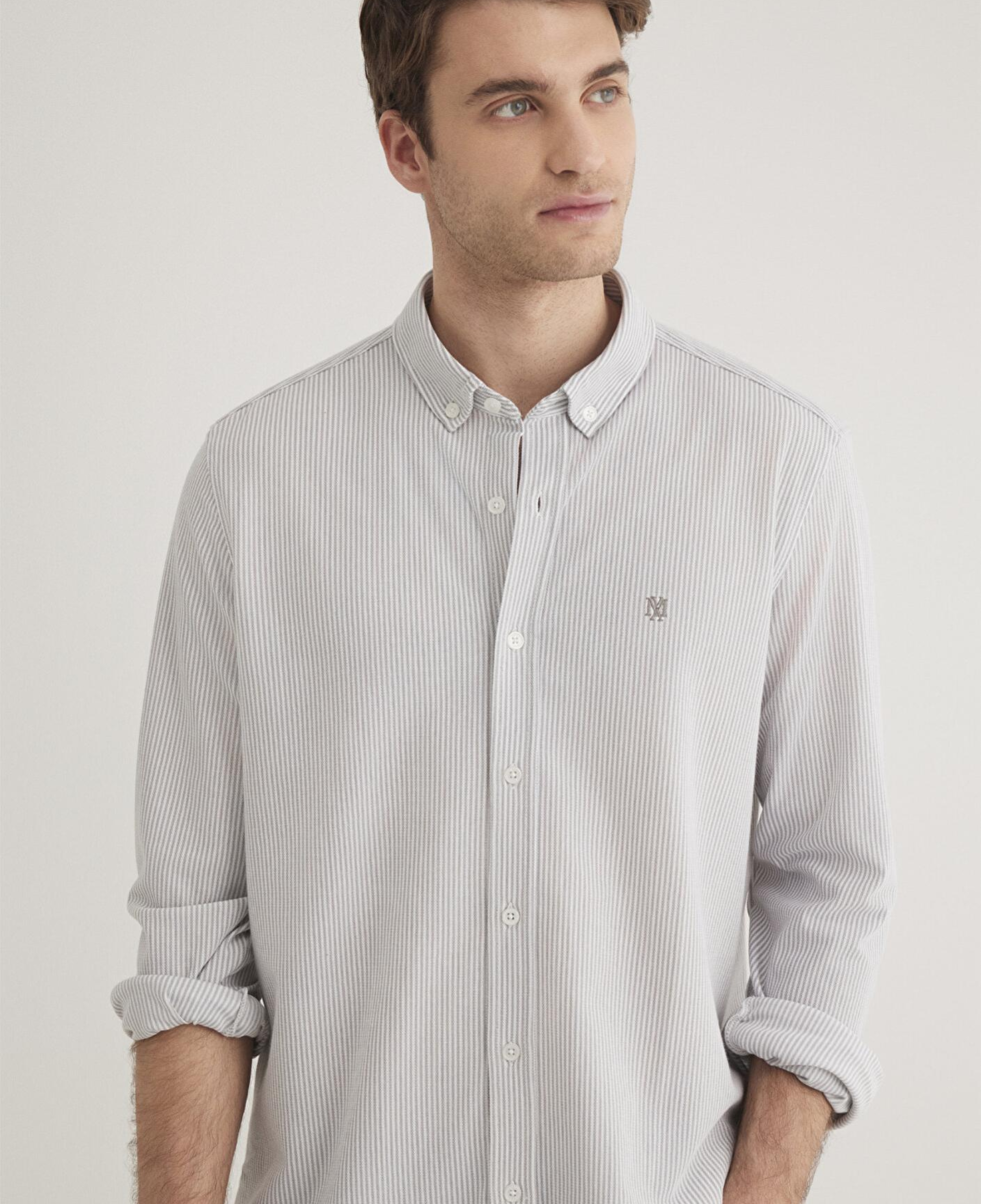 Mavi Çizgili Gri Gömlek Slim Fit / Dar Kesim 0211402-82577