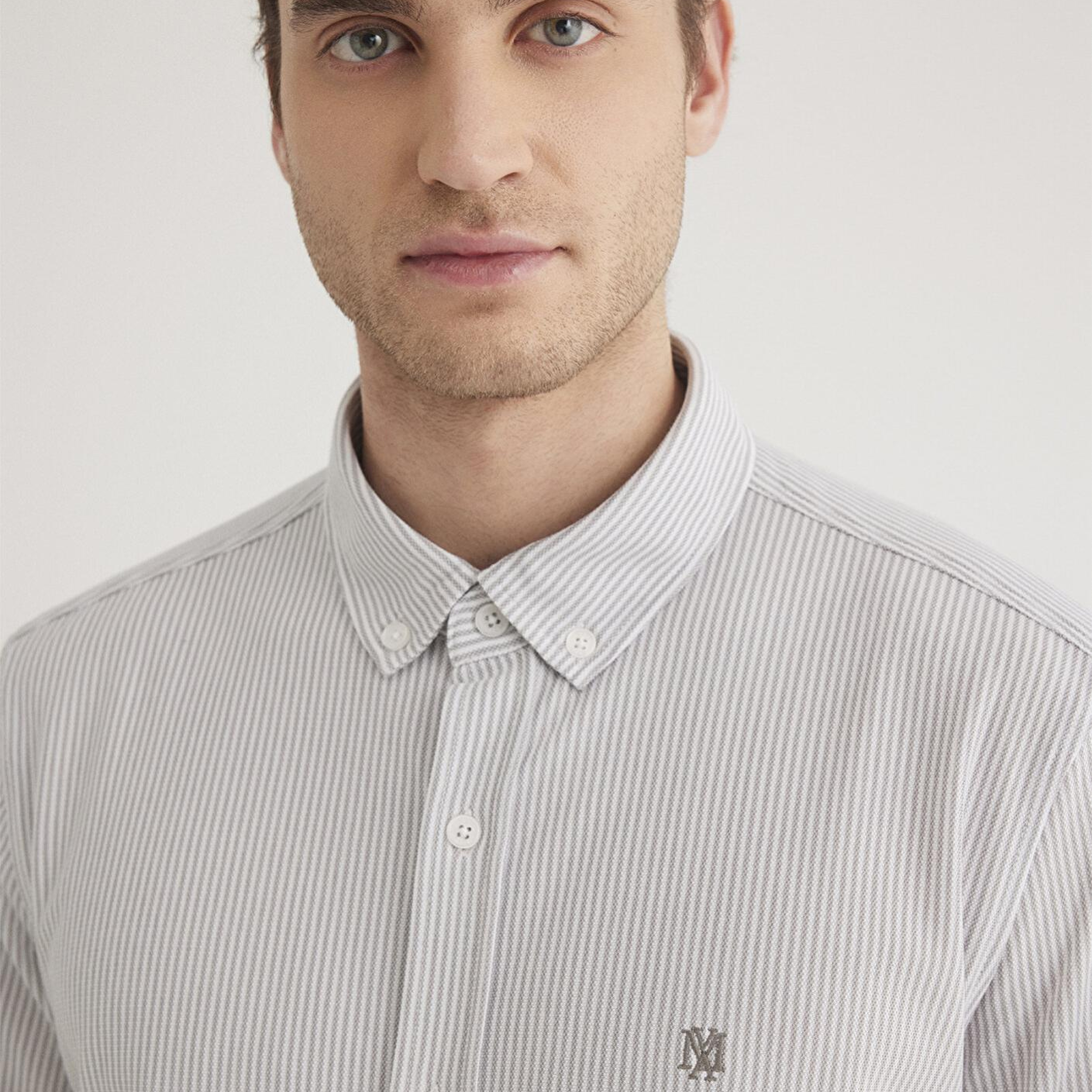 Mavi Çizgili Gri Gömlek Slim Fit / Dar Kesim 0211402-82577