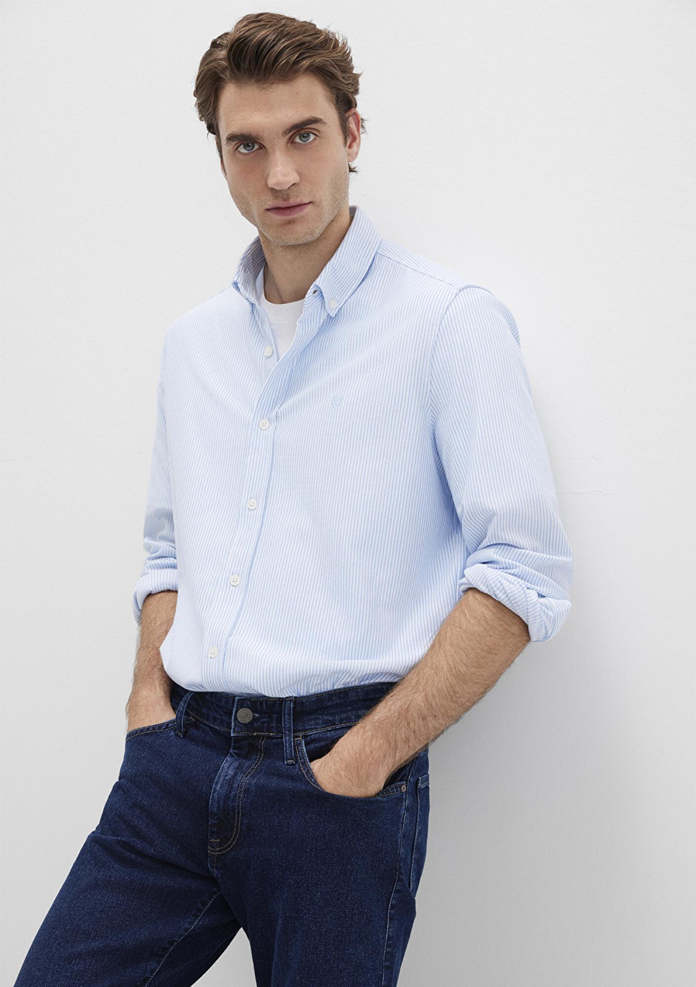 Mavi Çizgili Mavi Gömlek Slim Fit / Dar Kesim 0211402-88654