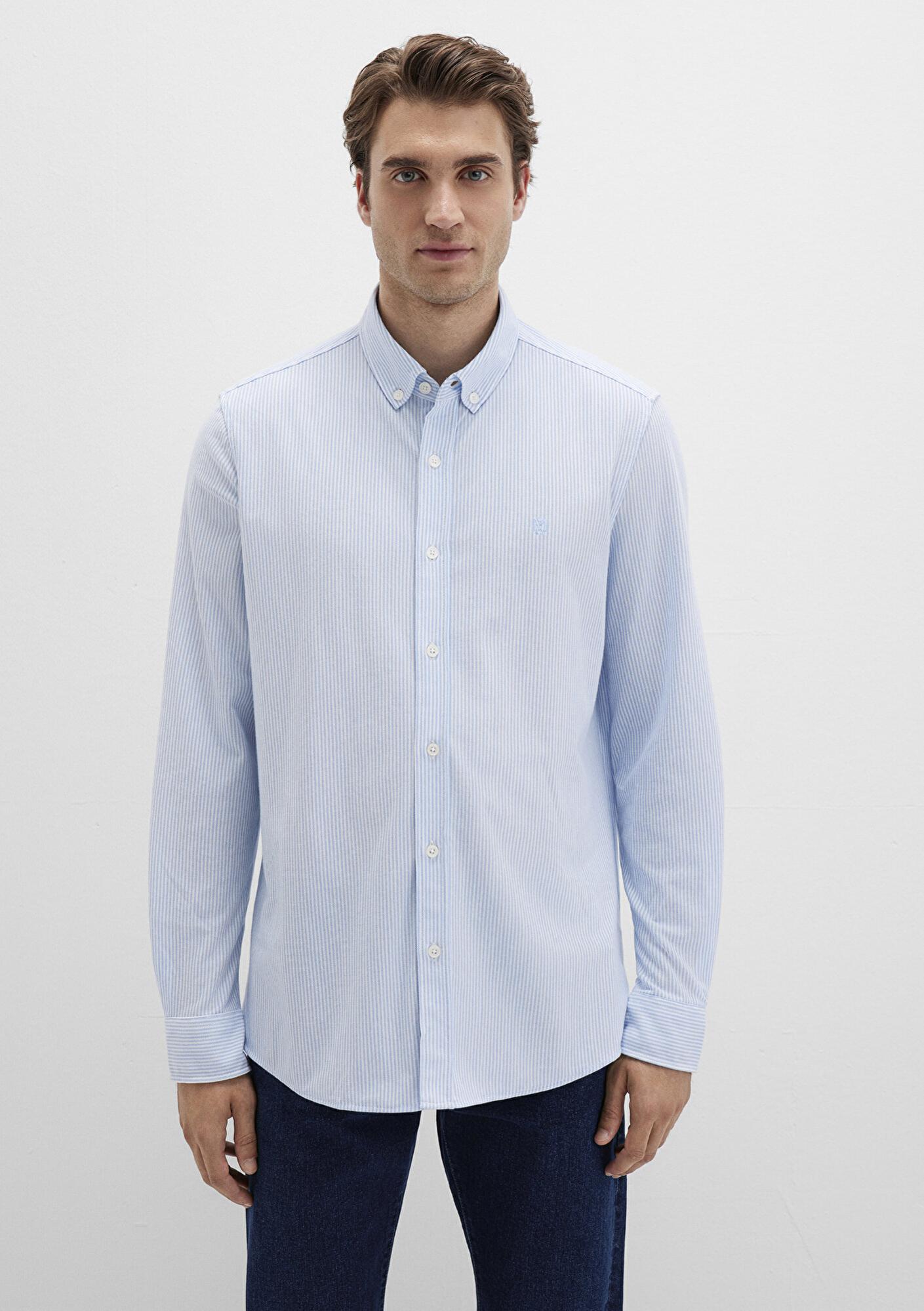 Mavi Çizgili Mavi Gömlek Slim Fit / Dar Kesim 0211402-88654