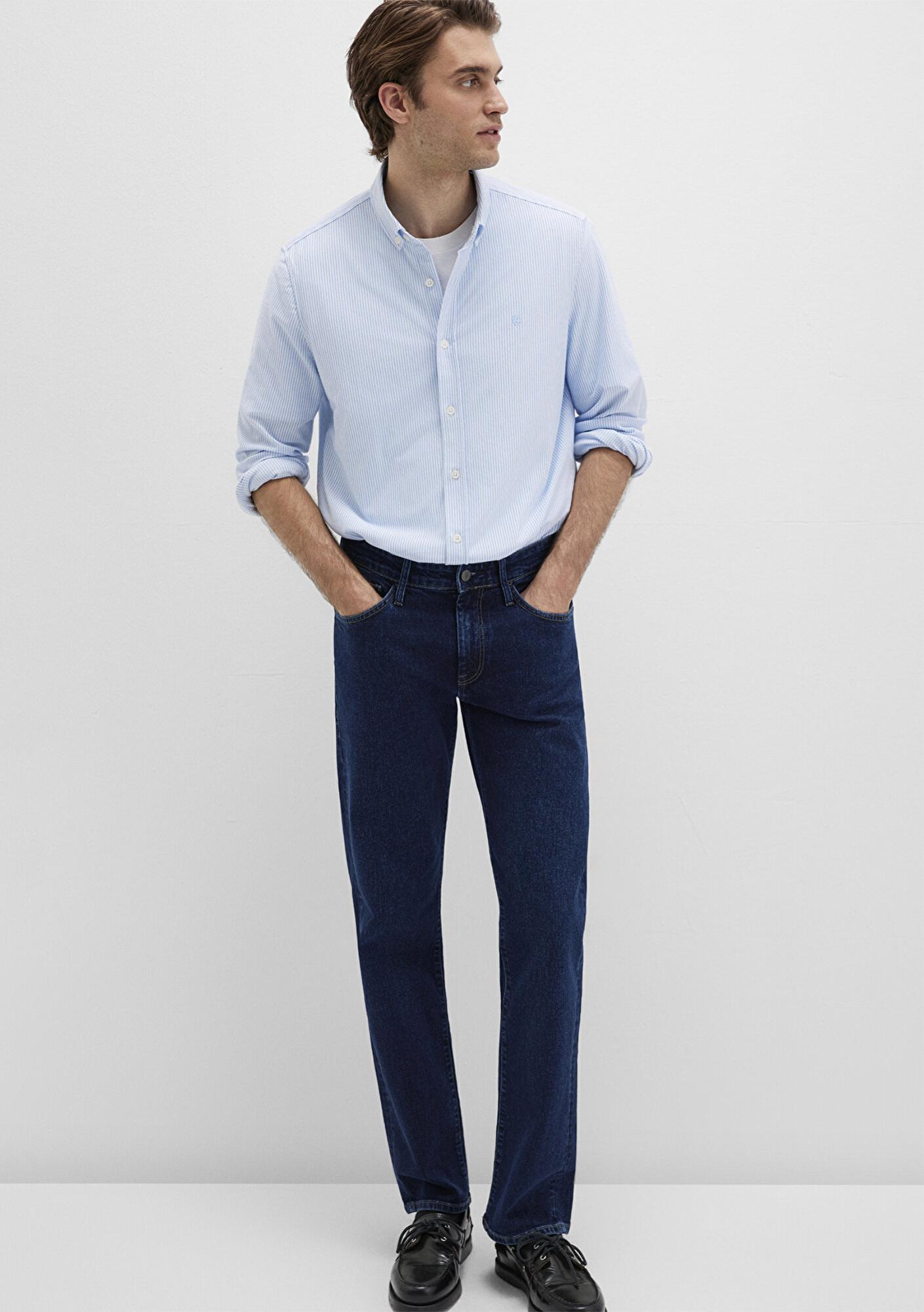 Mavi Çizgili Mavi Gömlek Slim Fit / Dar Kesim 0211402-88654