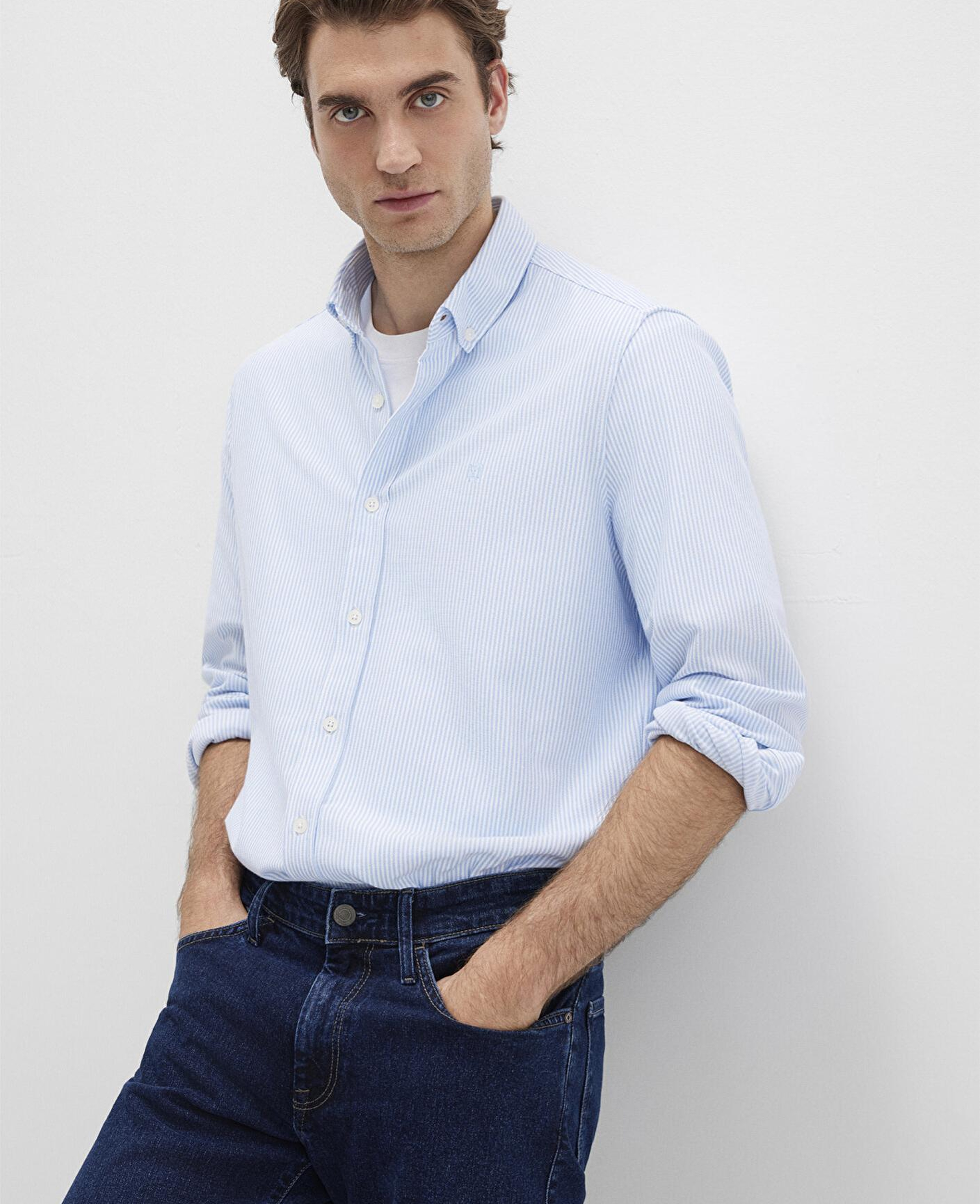 Mavi Çizgili Mavi Gömlek Slim Fit / Dar Kesim 0211402-88654