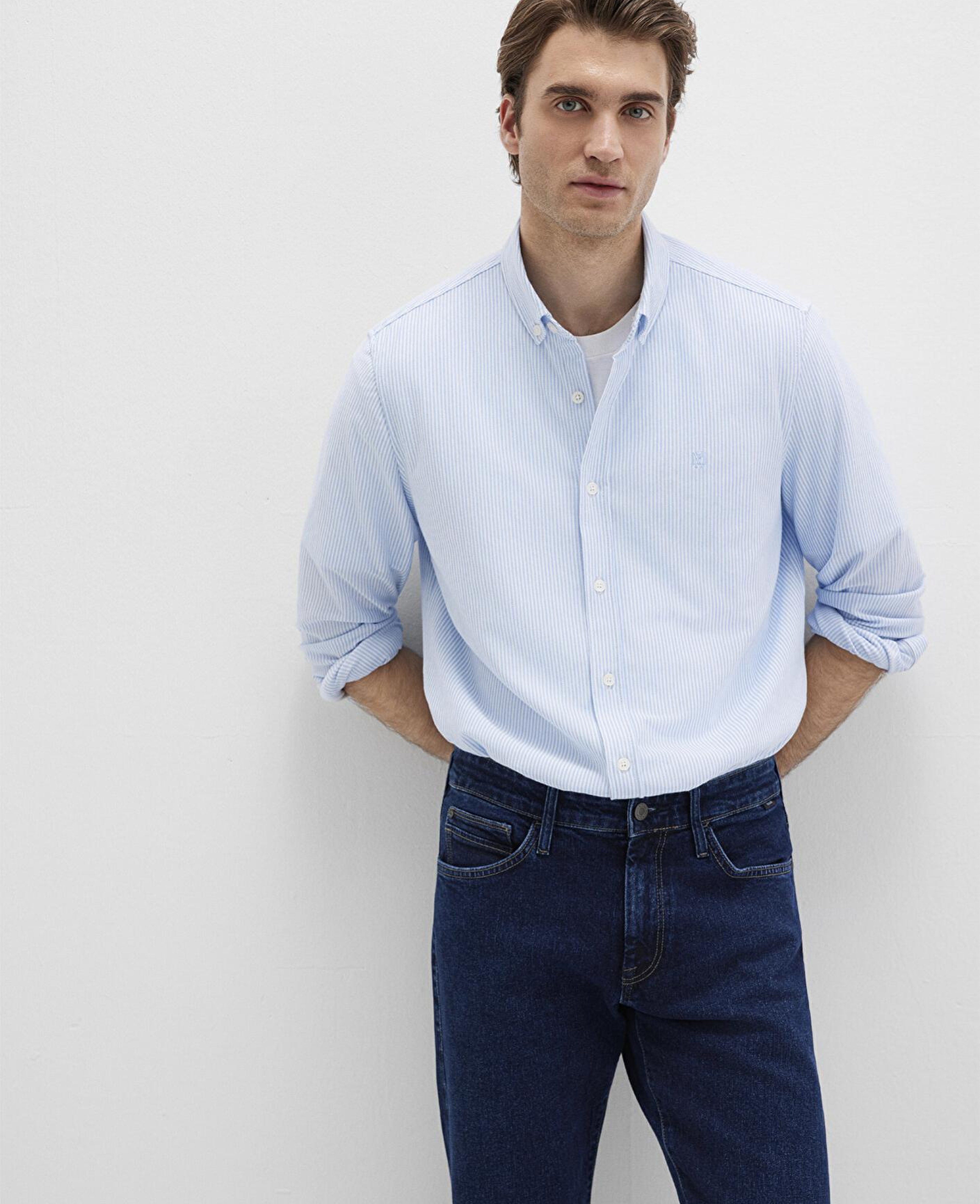 Mavi Çizgili Mavi Gömlek Slim Fit / Dar Kesim 0211402-88654
