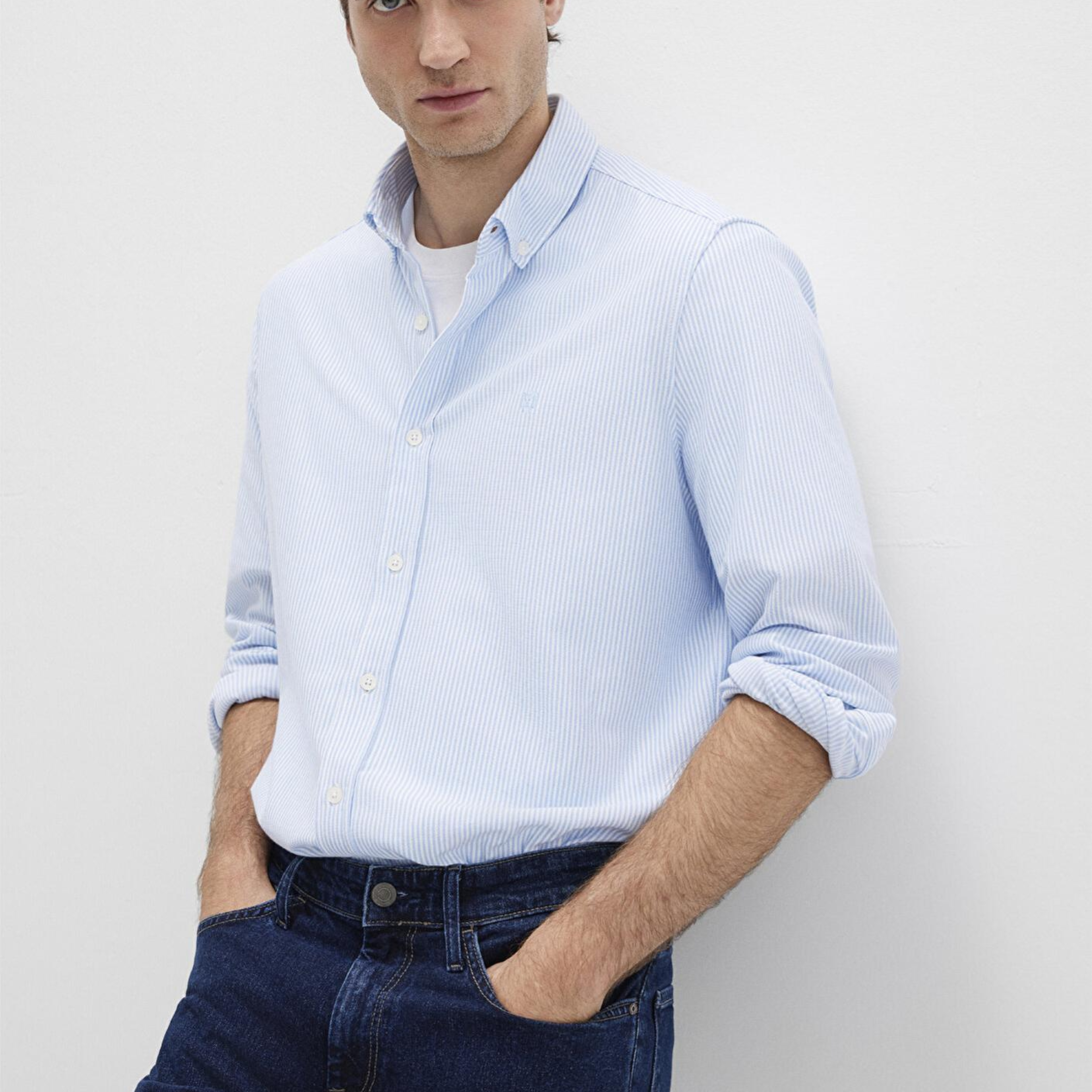 Mavi Çizgili Mavi Gömlek Slim Fit / Dar Kesim 0211402-88654