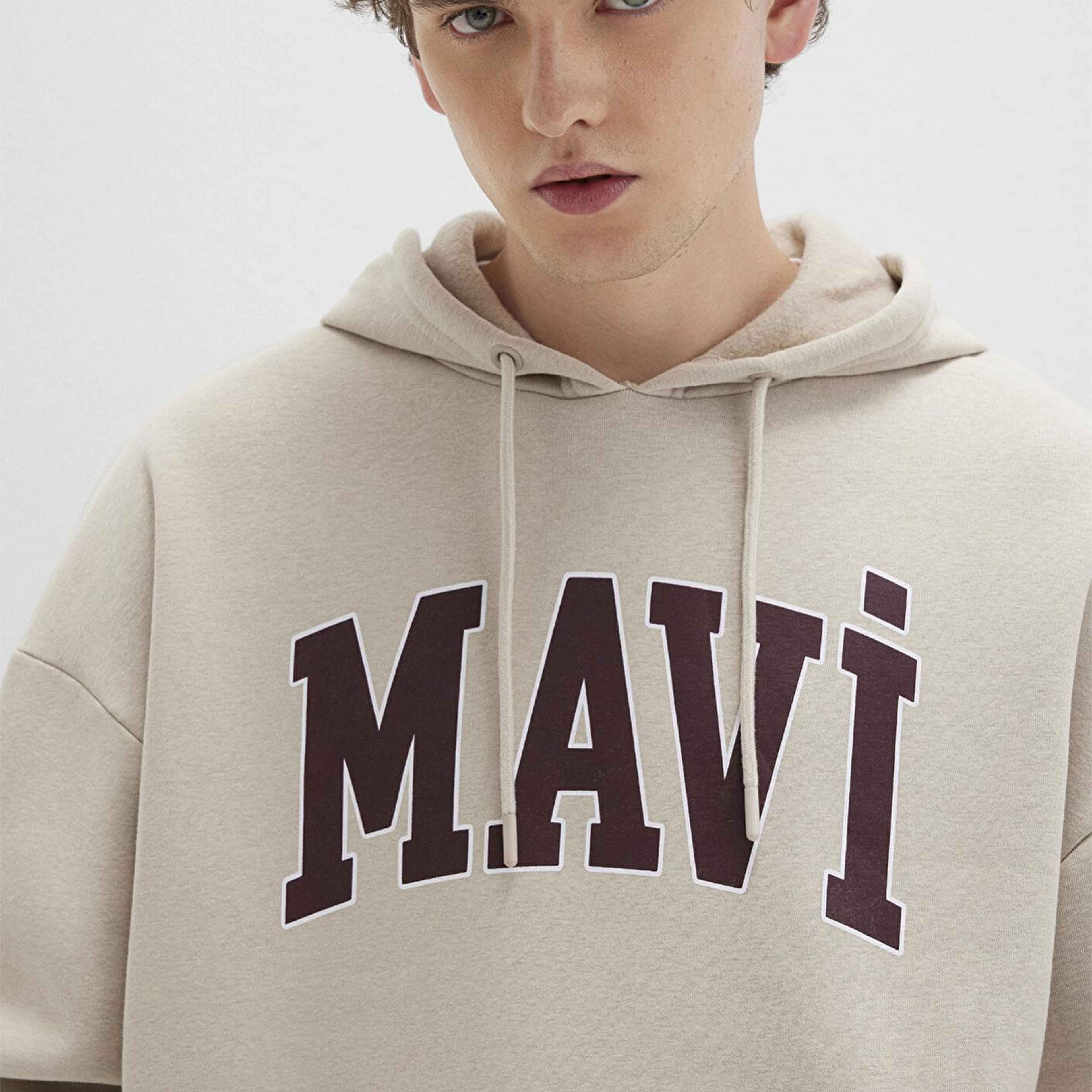 Mavi Mavi Logo Baskılı Kapüşonlu Bej Sweatshirt 067149-70004