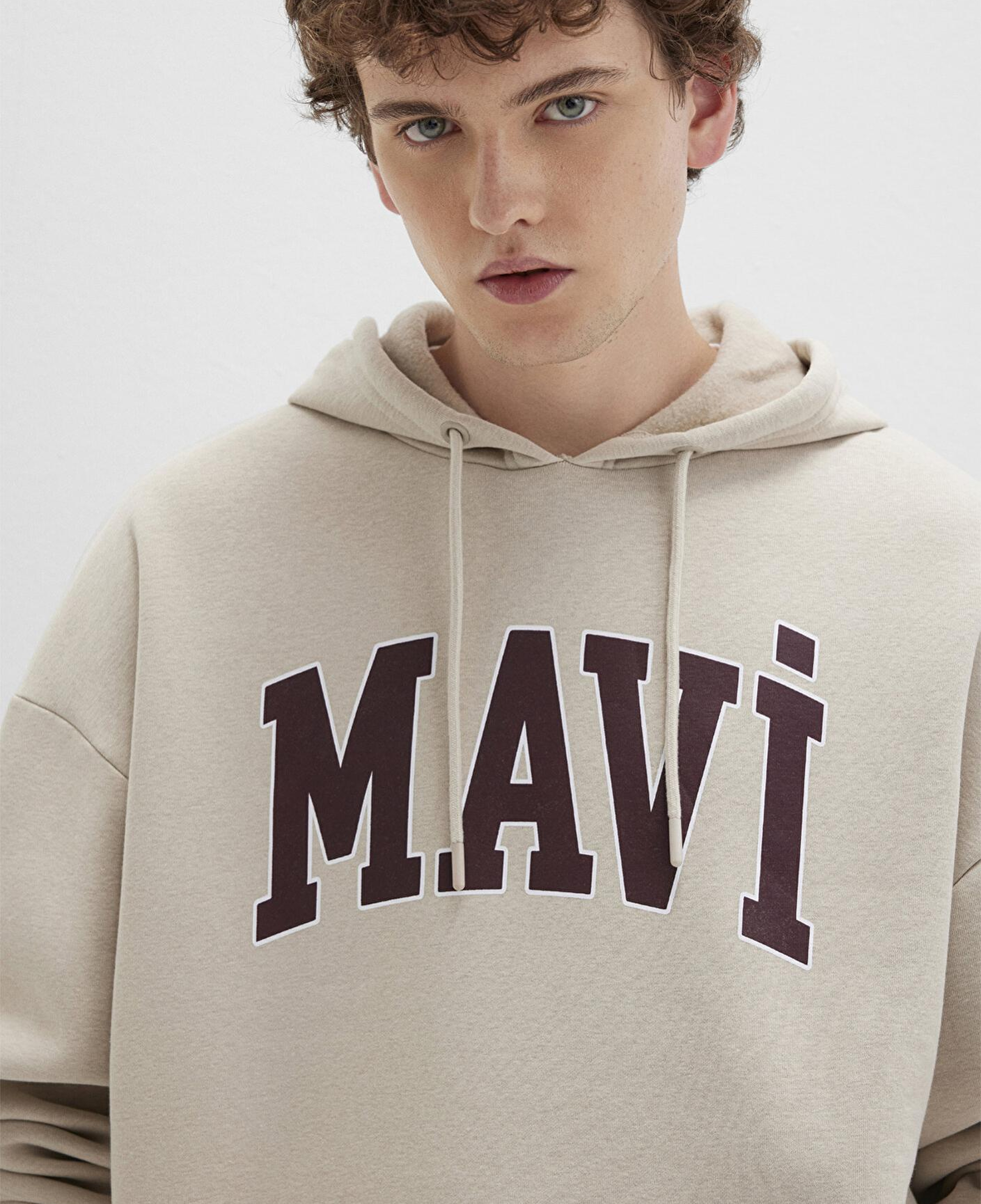 Mavi Mavi Logo Baskılı Kapüşonlu Bej Sweatshirt 067149-70004