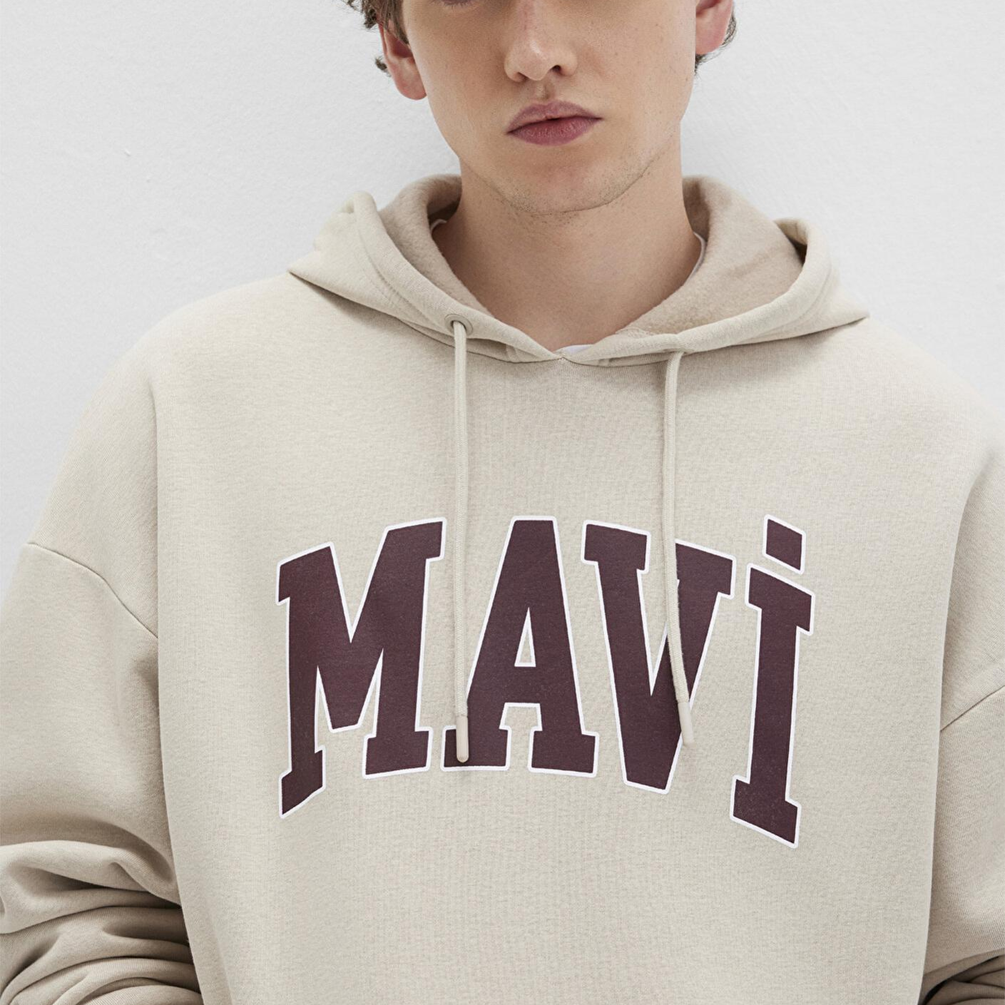Mavi Mavi Logo Baskılı Kapüşonlu Bej Sweatshirt 067149-70004