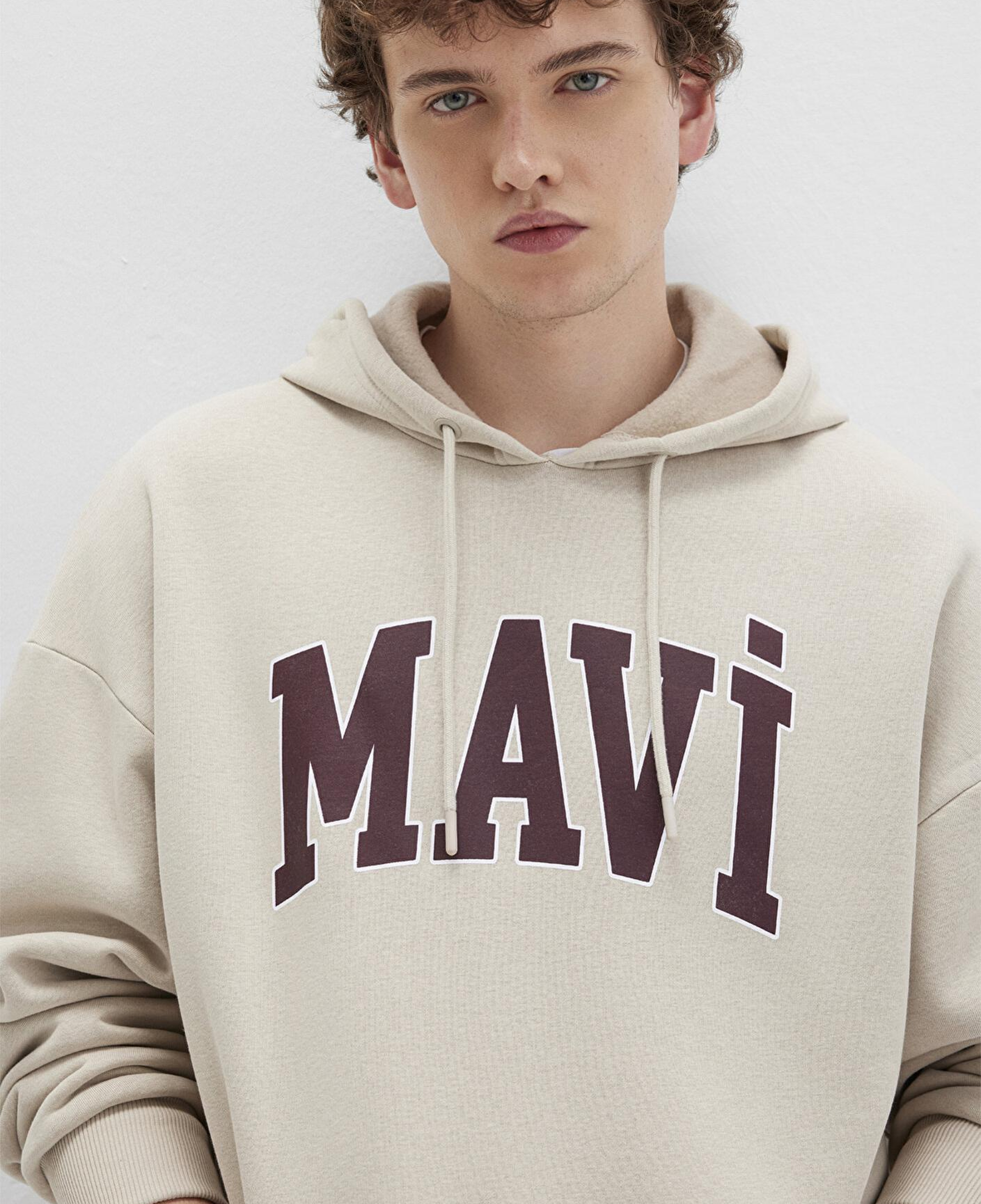 Mavi Mavi Logo Baskılı Kapüşonlu Bej Sweatshirt 067149-70004