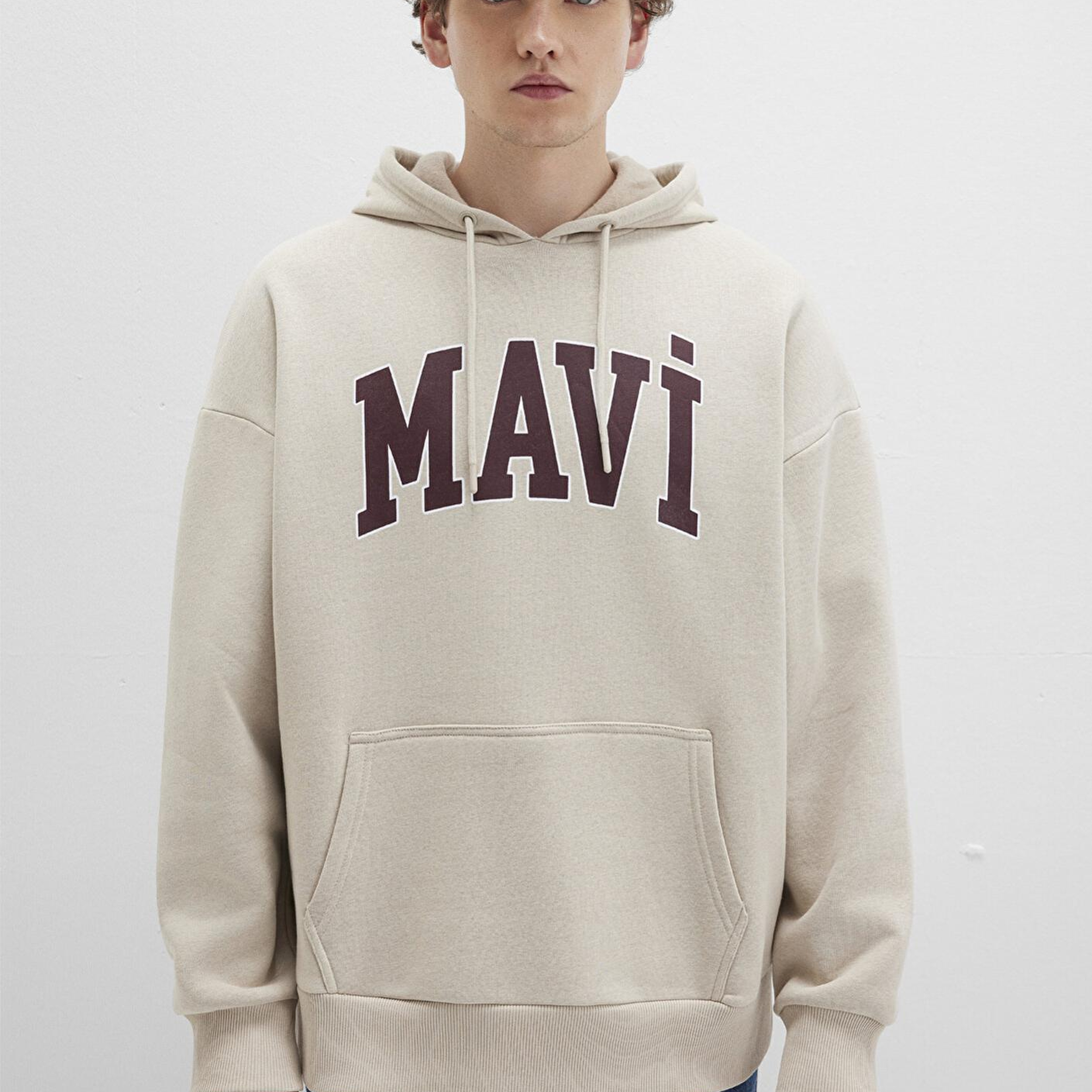 Mavi Mavi Logo Baskılı Kapüşonlu Bej Sweatshirt 067149-70004