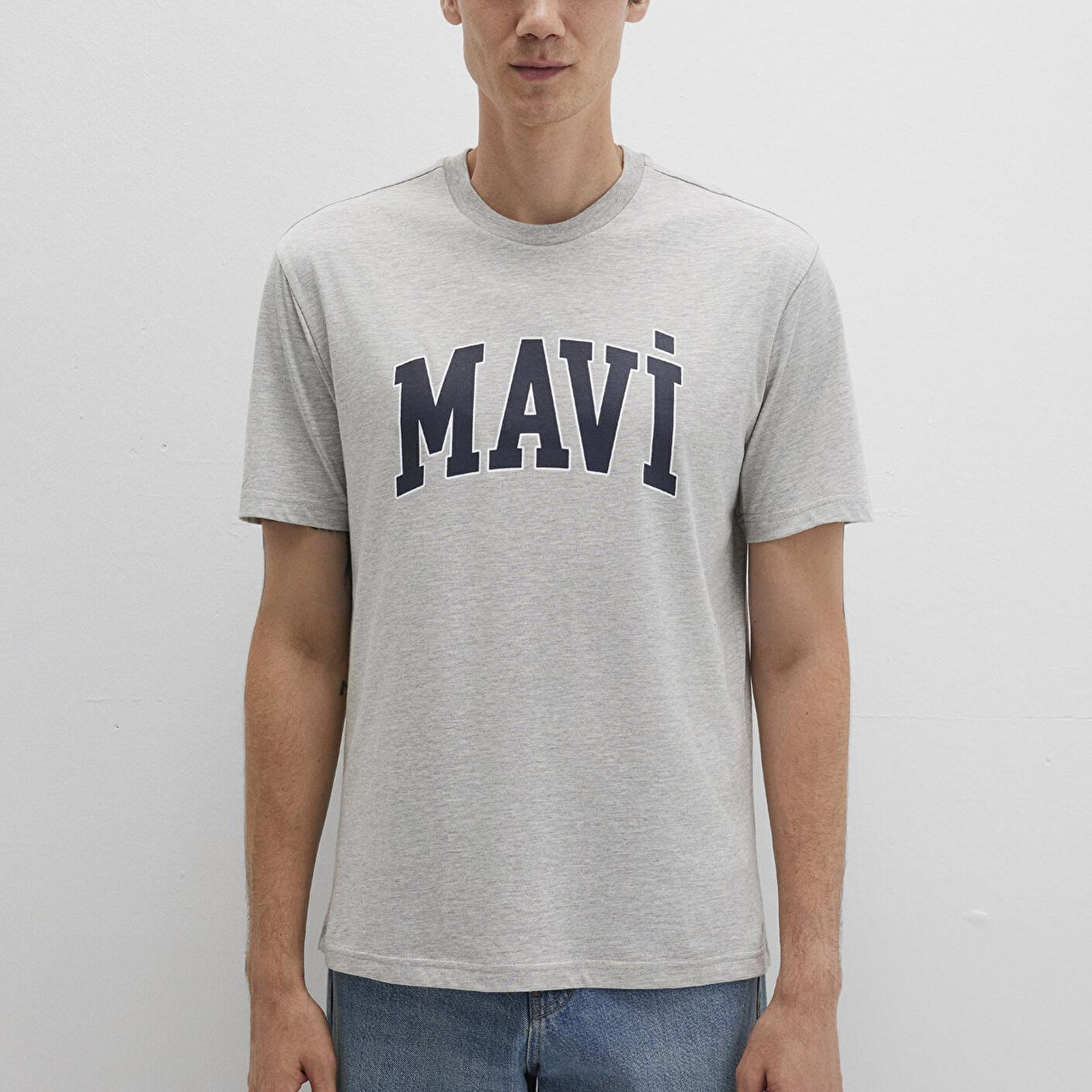 Mavi Mavi Logo Baskılı Gri Tişört Loose Fit / Bol Rahat Kesim 0611711-80196