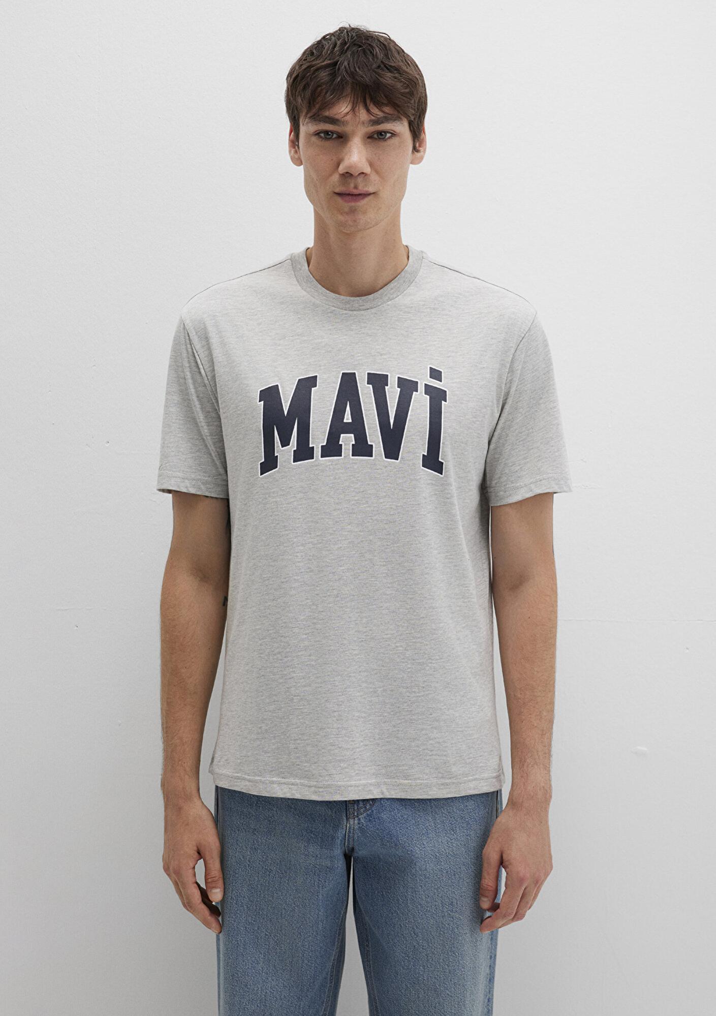 Mavi Mavi Logo Baskılı Gri Tişört Loose Fit / Bol Rahat Kesim 0611711-80196