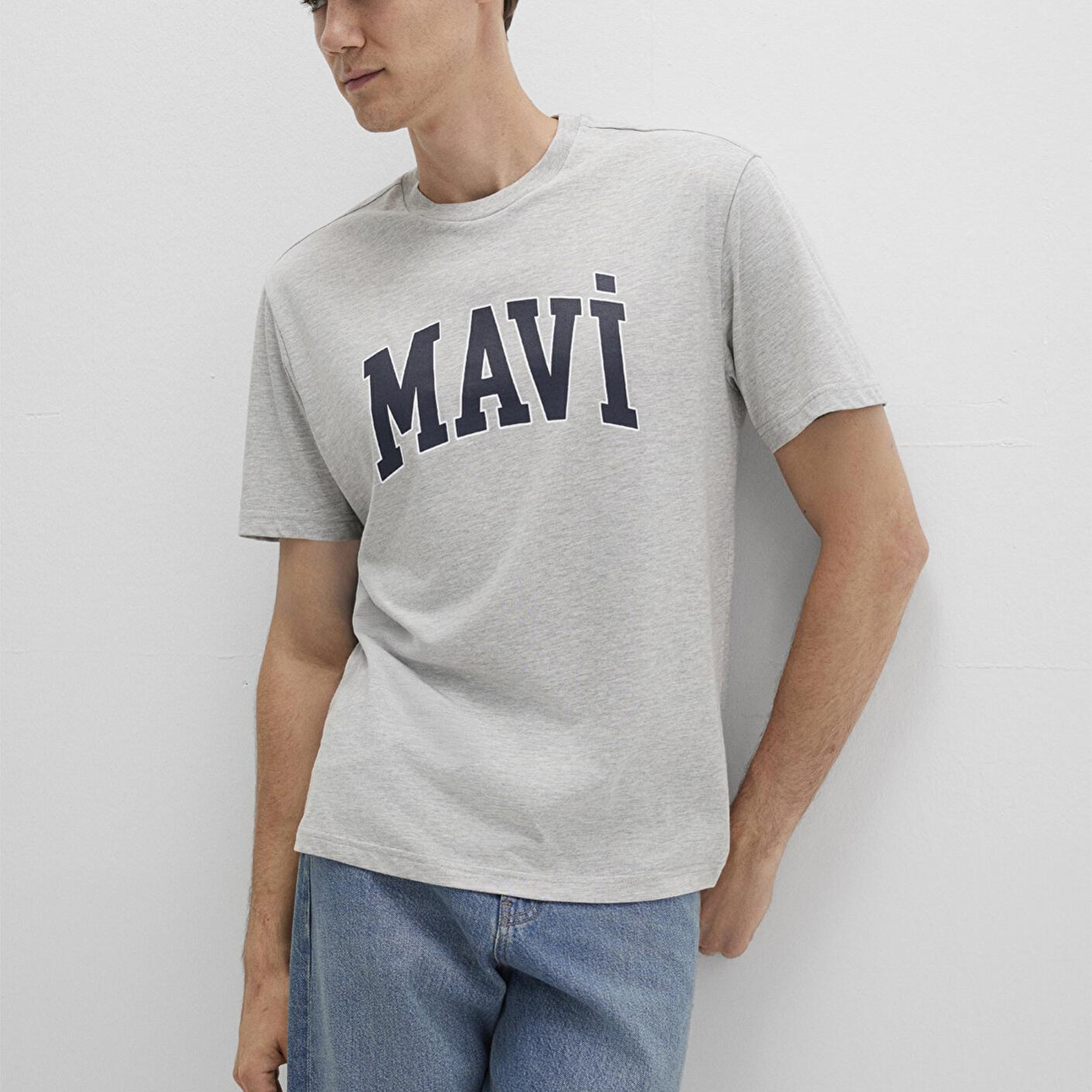 Mavi Mavi Logo Baskılı Gri Tişört Loose Fit / Bol Rahat Kesim 0611711-80196