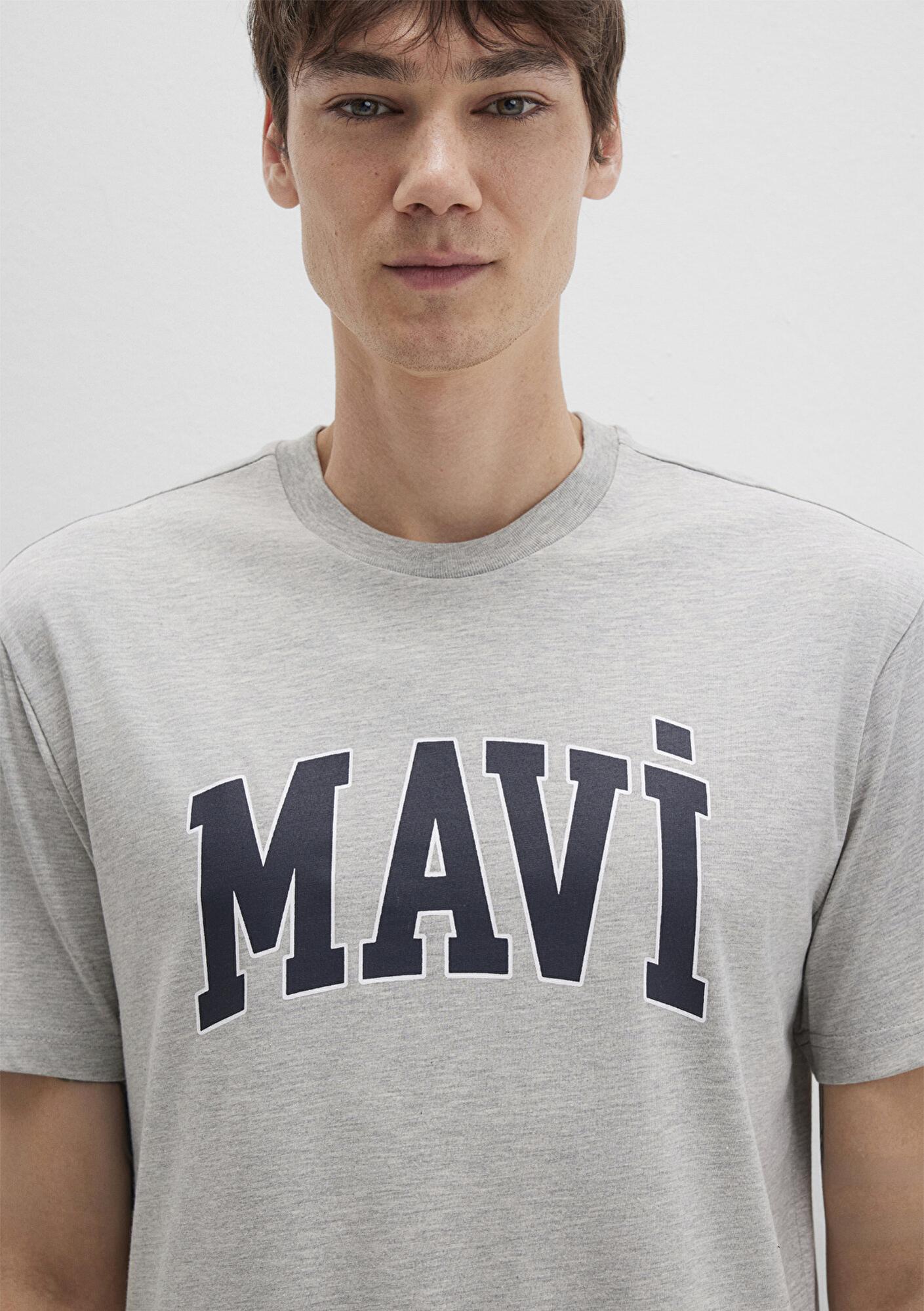 Mavi Mavi Logo Baskılı Gri Tişört Loose Fit / Bol Rahat Kesim 0611711-80196