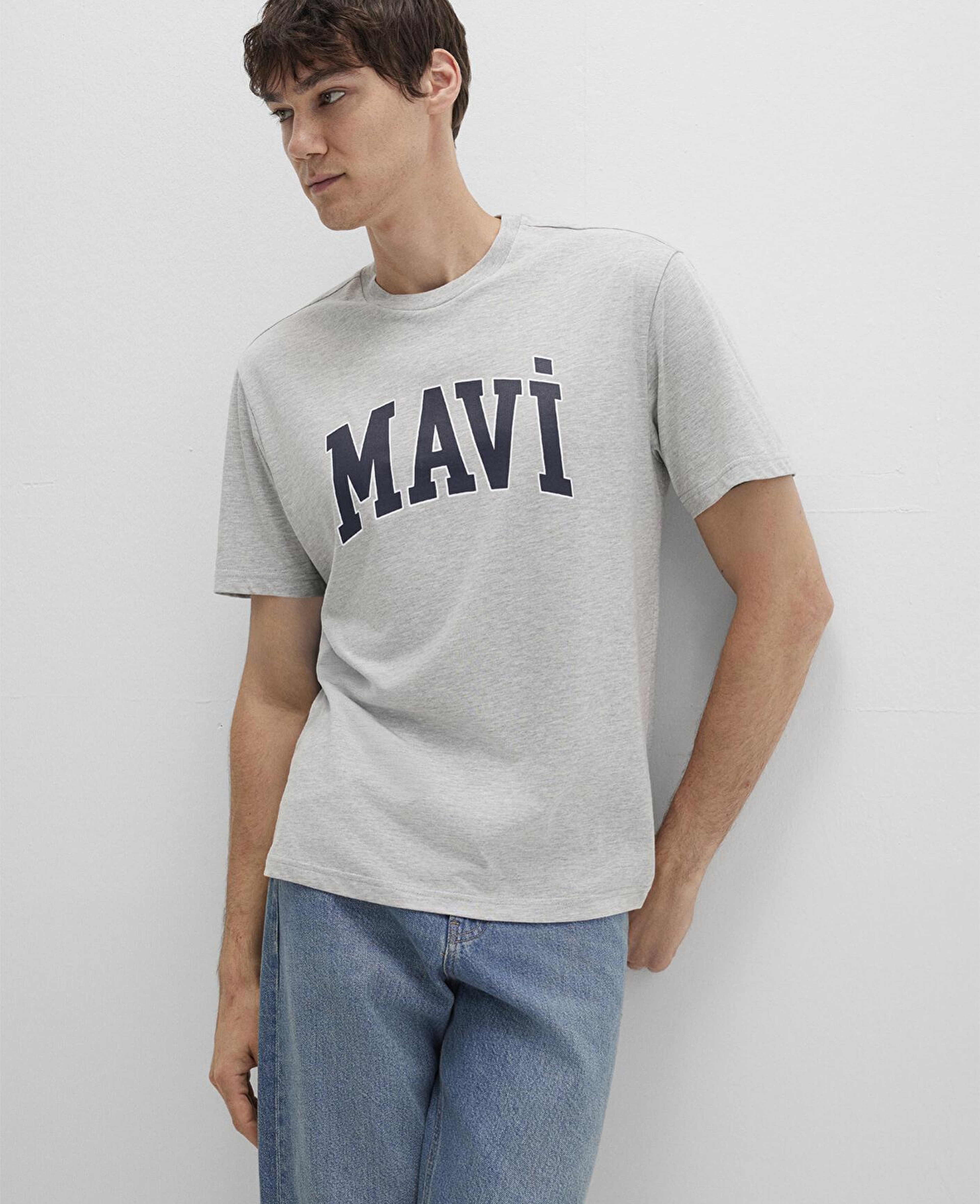 Mavi Mavi Logo Baskılı Gri Tişört Loose Fit / Bol Rahat Kesim 0611711-80196