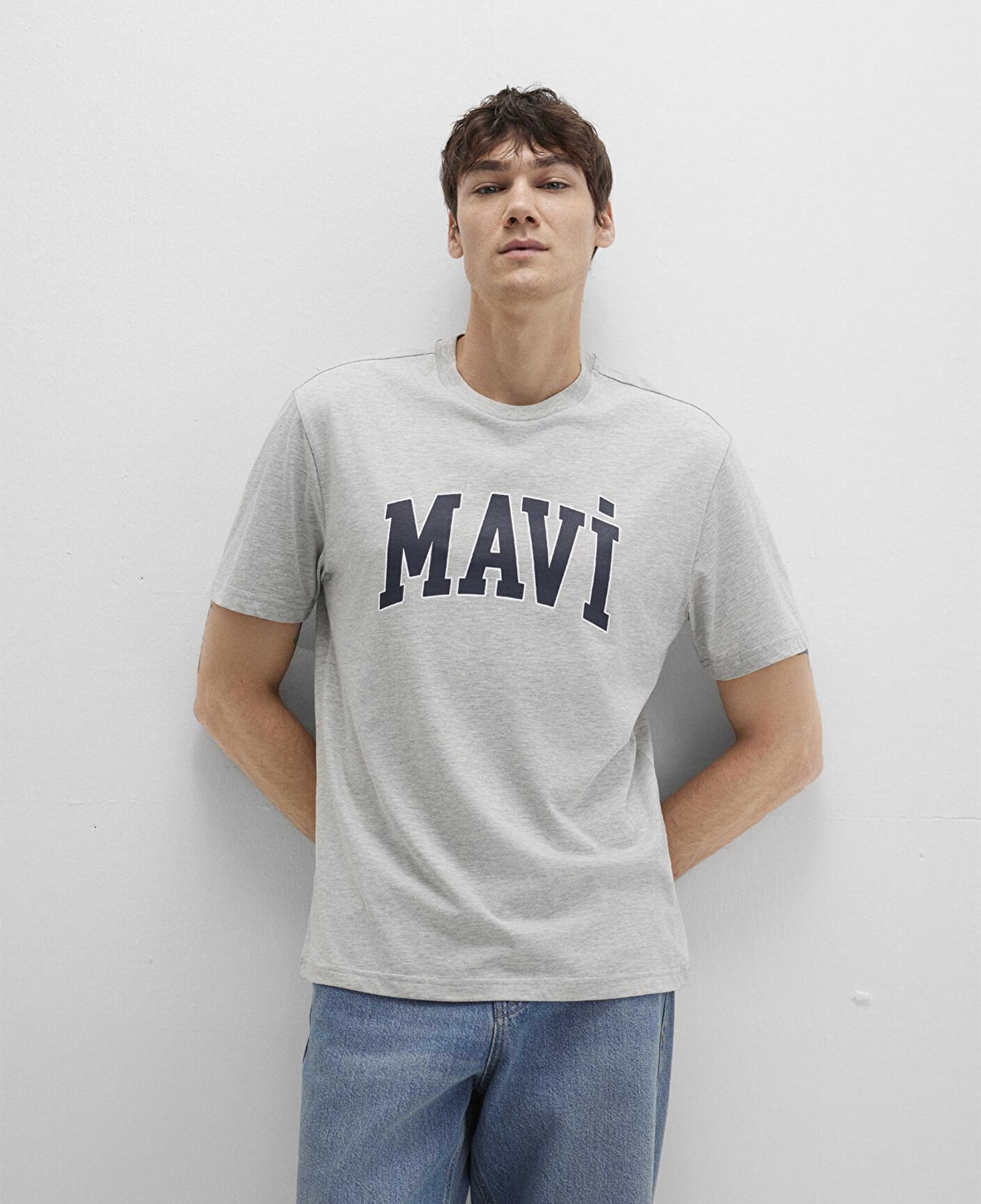 Mavi Mavi Logo Baskılı Gri Tişört Loose Fit / Bol Rahat Kesim 0611711-80196