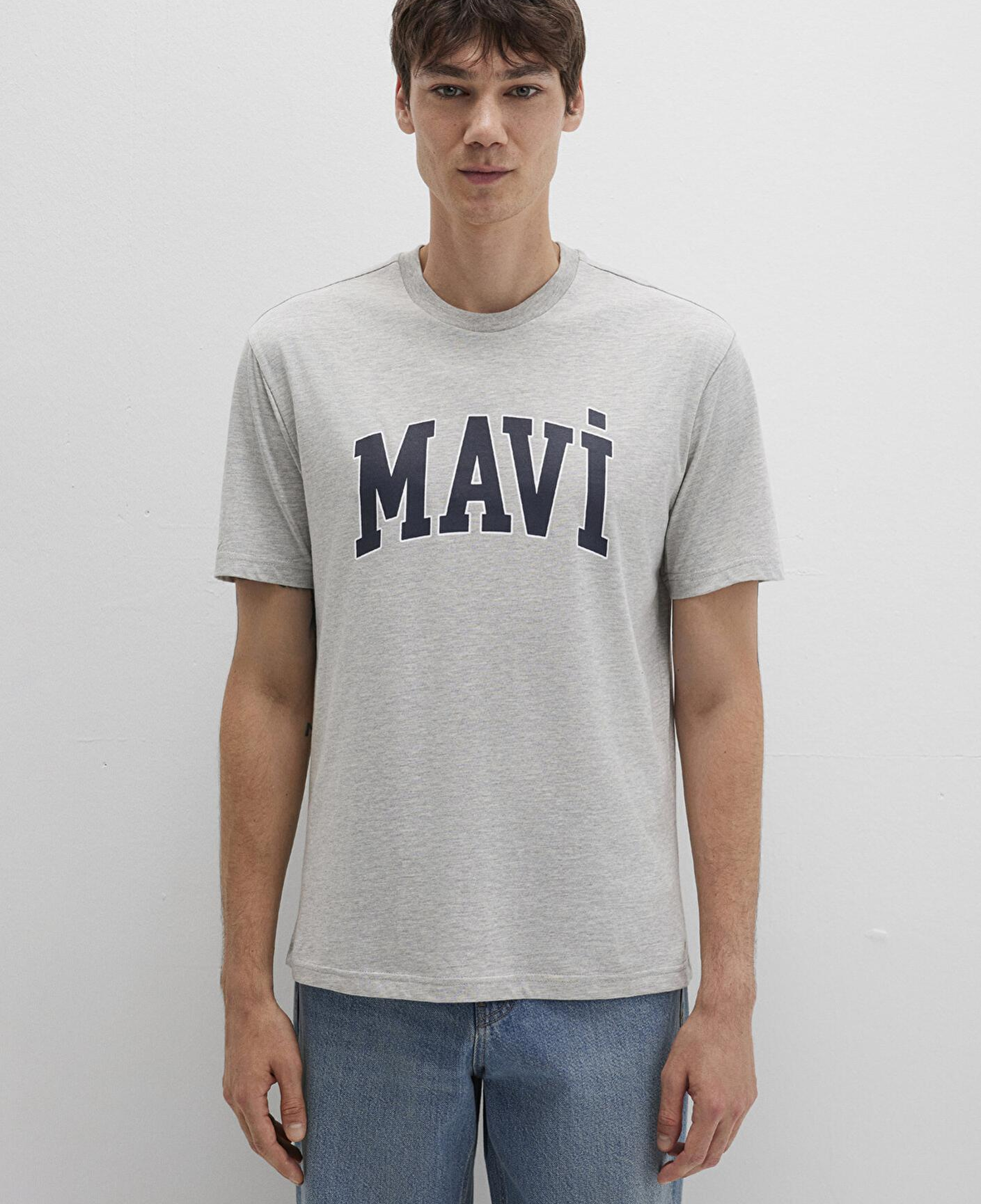 Mavi Mavi Logo Baskılı Gri Tişört Loose Fit / Bol Rahat Kesim 0611711-80196