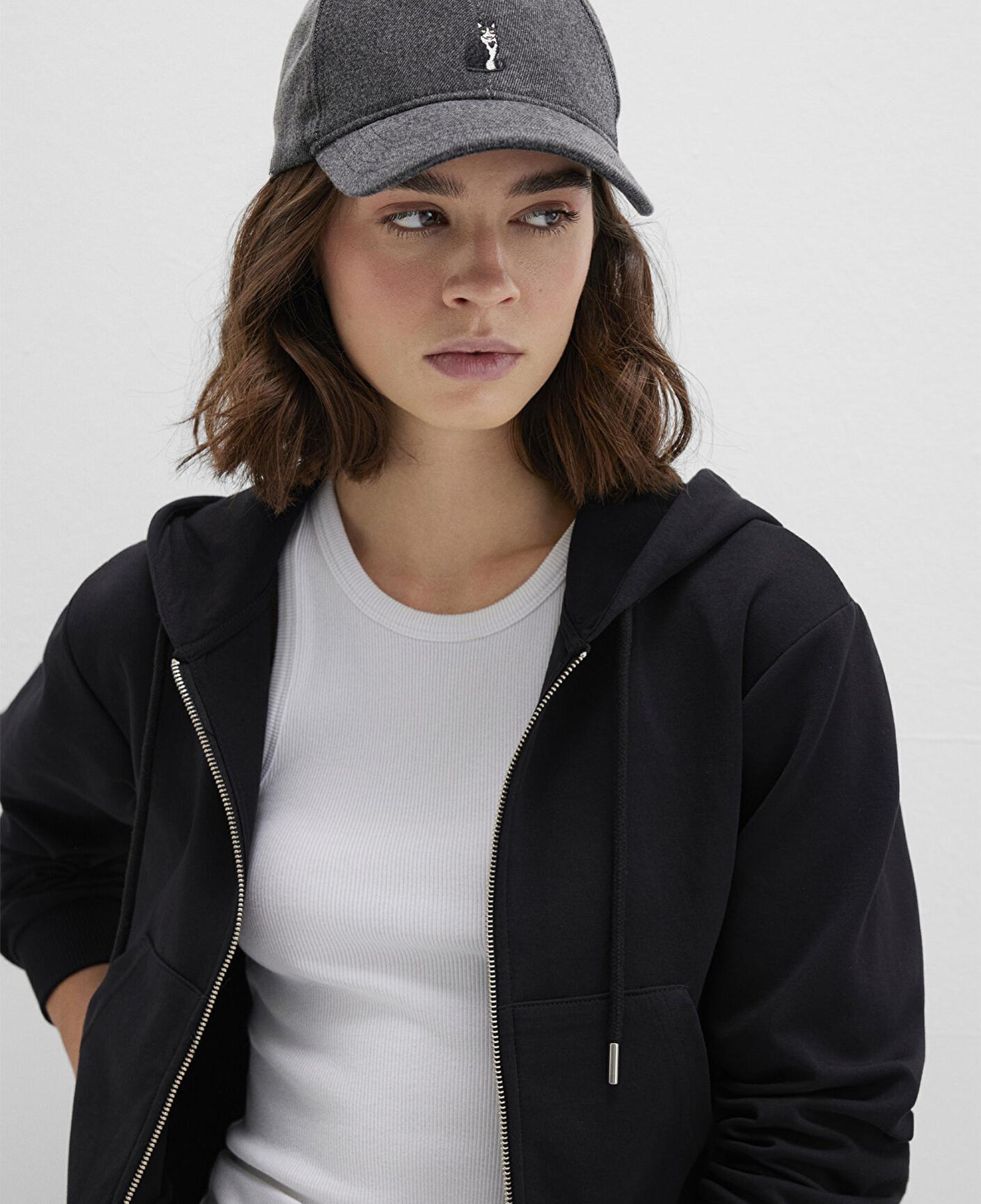 Mavi Kedi İşlemeli Antrasit Şapka 1913287-22864