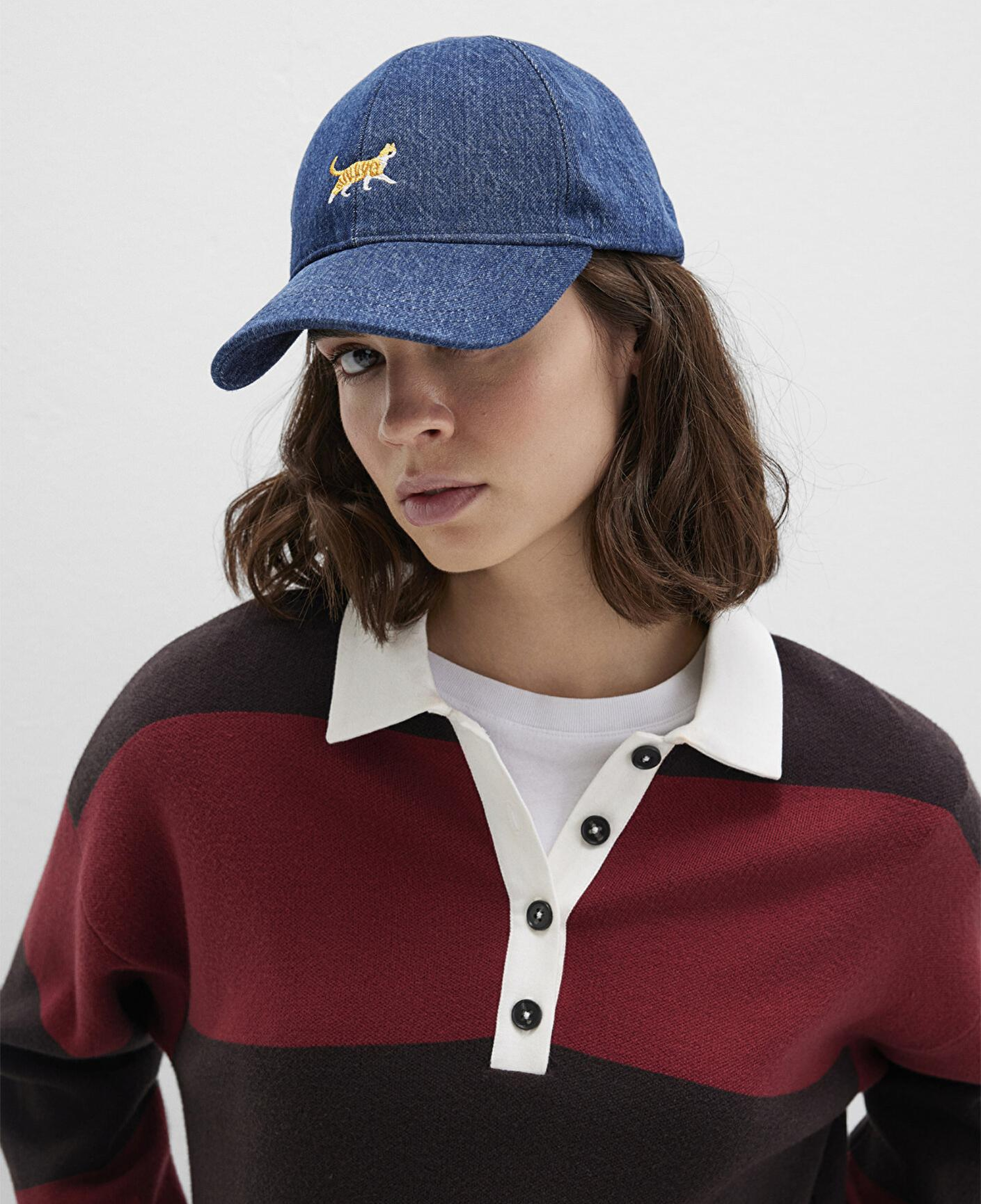 Mavi Kedi Nakışlı Denim Şapka 1913012-10241