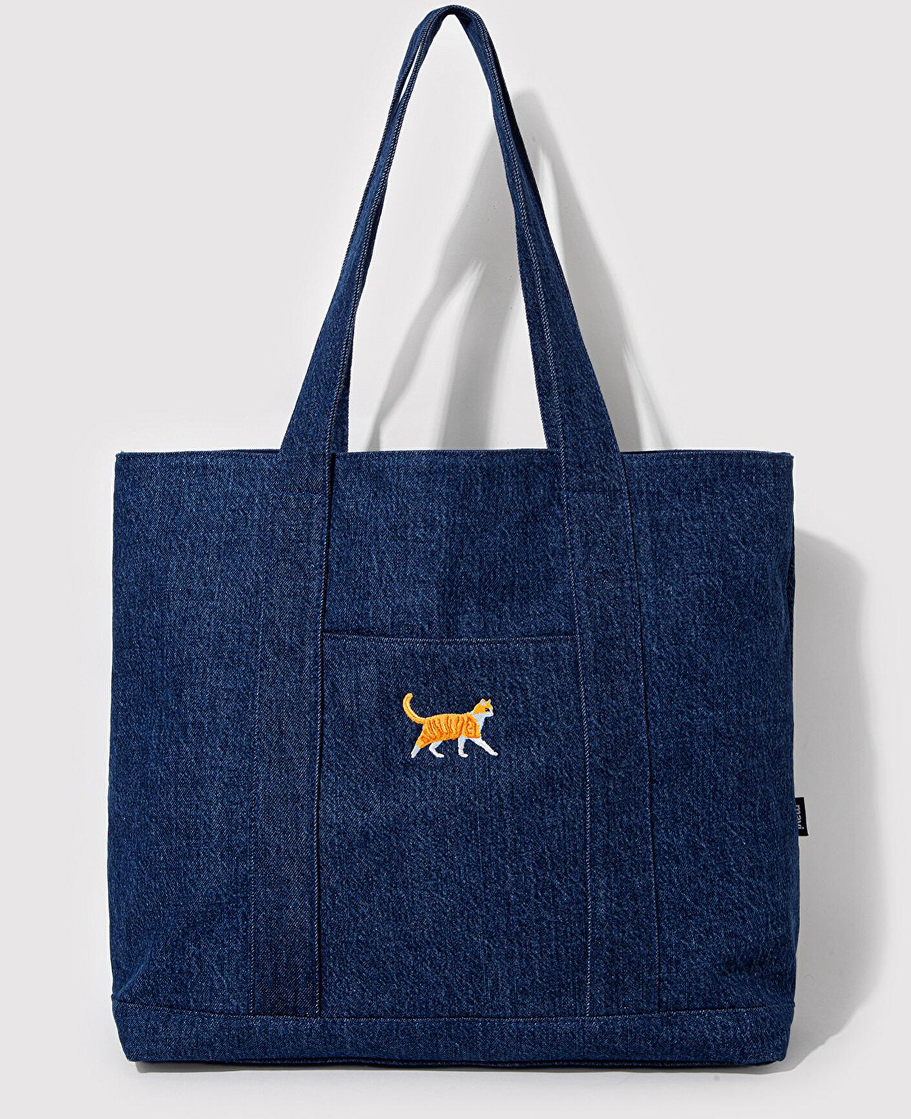 Mavi Kedi Nakışlı Denim Omuz Çantası 1913283-10241